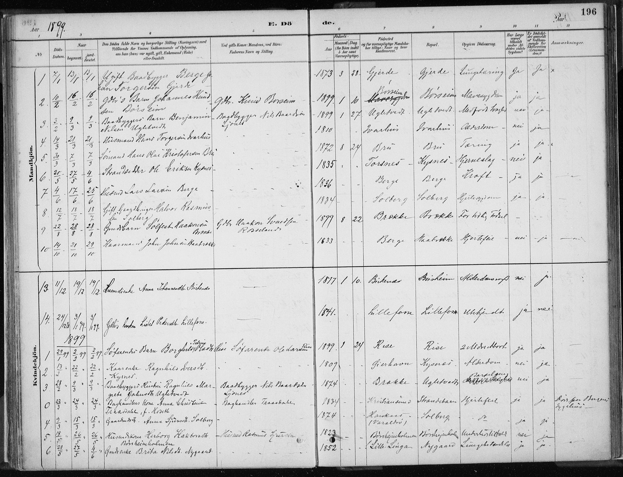 Strandebarm sokneprestembete, SAB/A-78401/H/Haa: Parish register (official) no. B  1, 1886-1908, p. 196