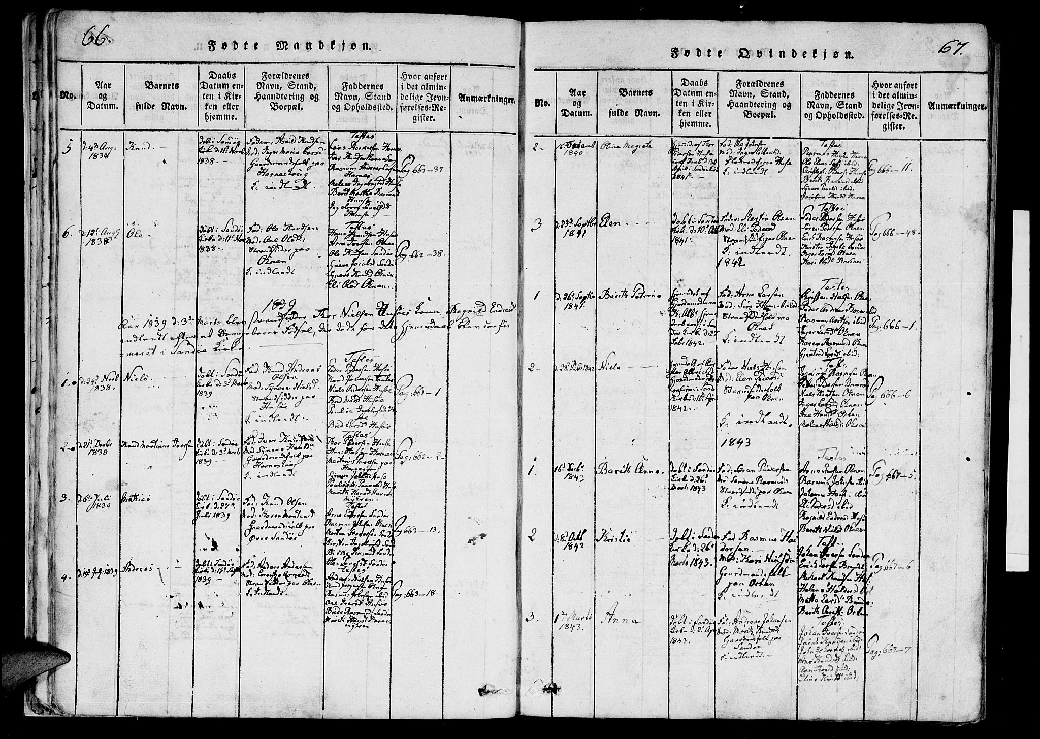 Ministerialprotokoller, klokkerbøker og fødselsregistre - Møre og Romsdal, AV/SAT-A-1454/561/L0727: Parish register (official) no. 561A01, 1817-1858, p. 66-67