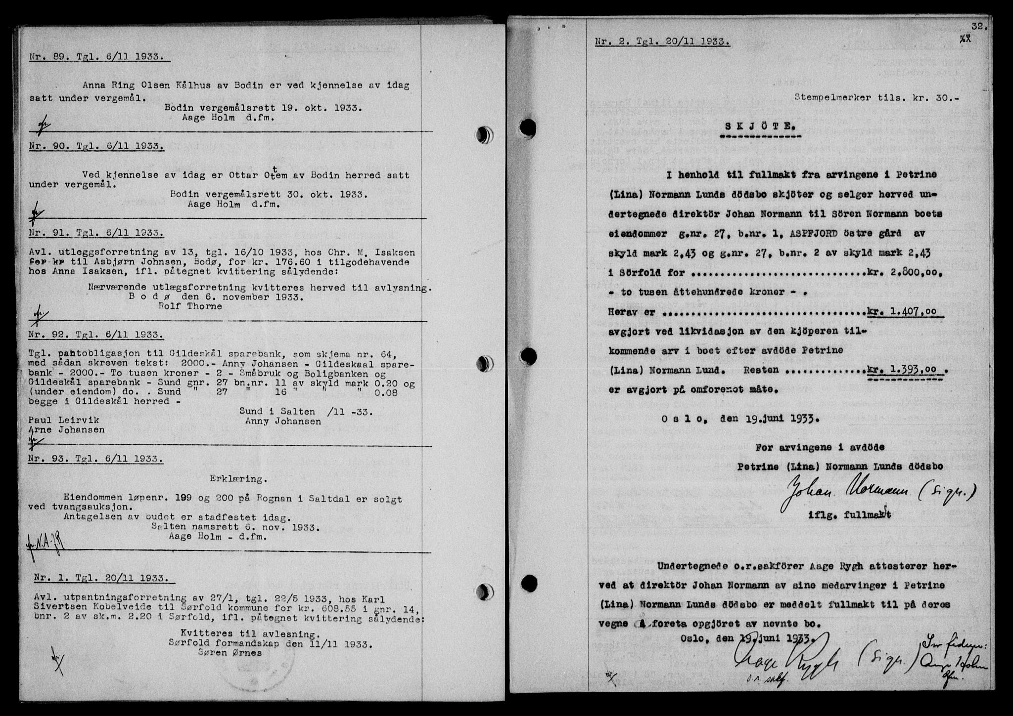 Salten sorenskriveri, SAT/A-4578/1/2/2C/L0064: Mortgage book no. 54, 1933-1934, Deed date: 20.11.1933