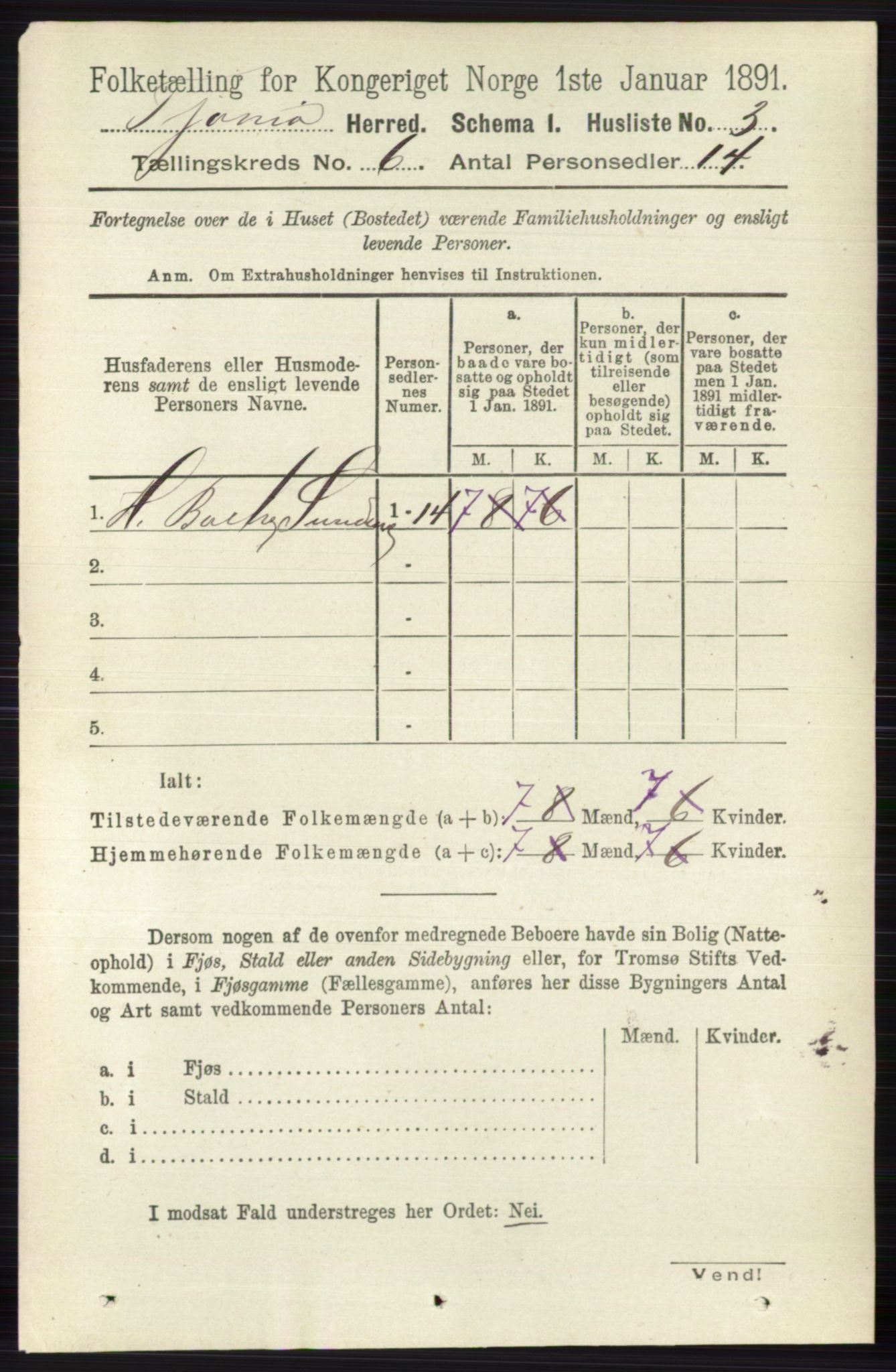 RA, 1891 census for 0723 Tjøme, 1891, p. 2061