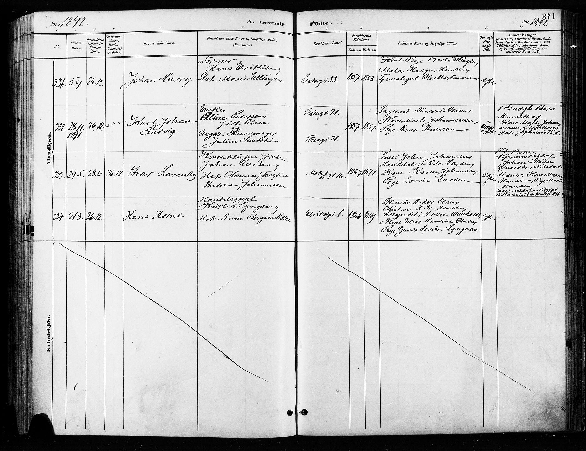 Grønland prestekontor Kirkebøker, AV/SAO-A-10848/F/Fa/L0009: Parish register (official) no. 9, 1888-1893, p. 371