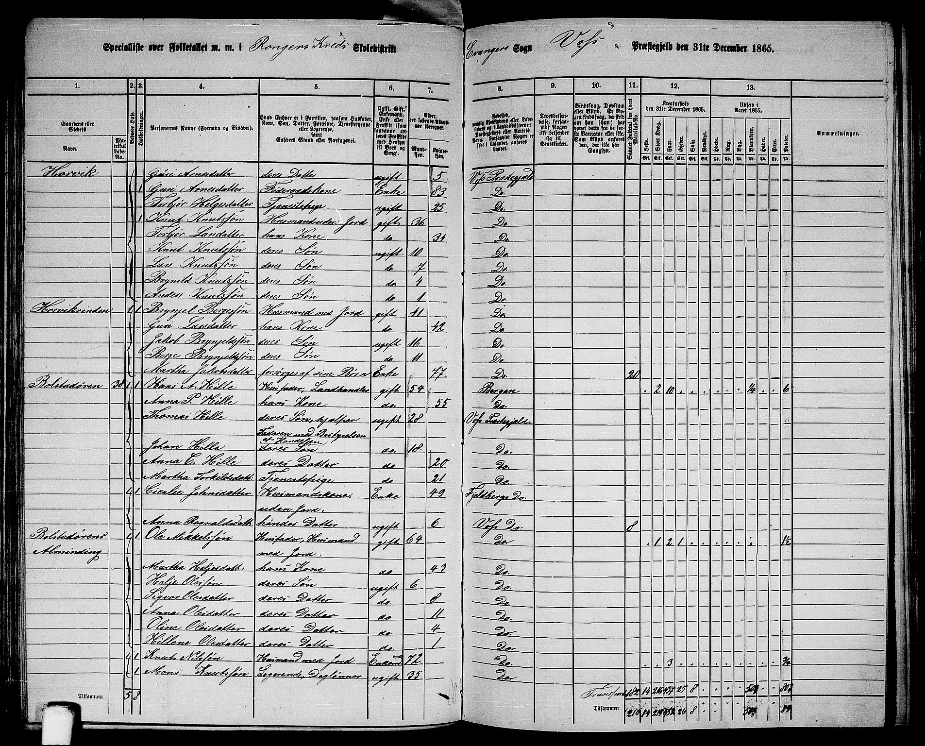 RA, 1865 census for Voss, 1865, p. 328