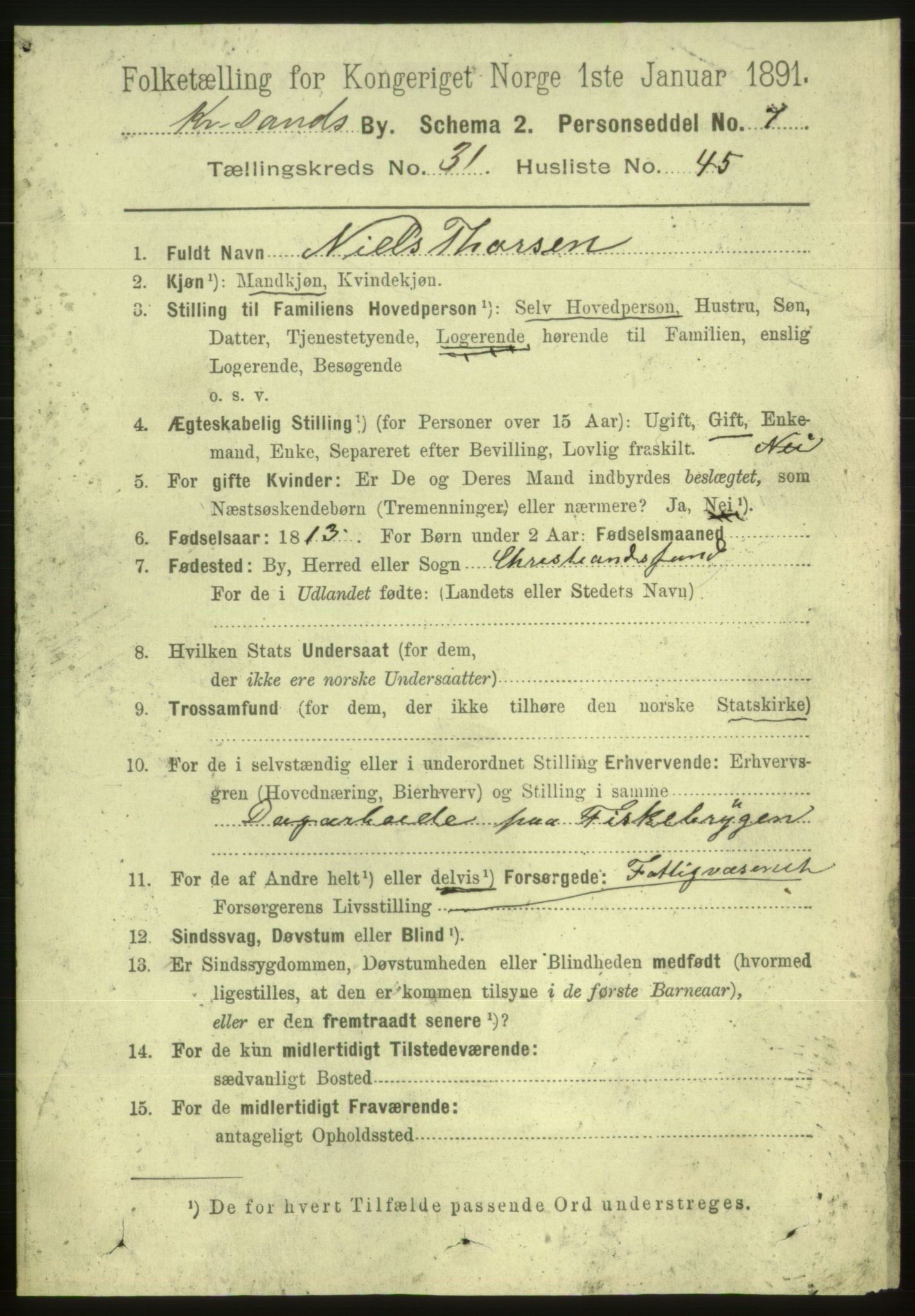 RA, 1891 census for 1001 Kristiansand, 1891, p. 10175