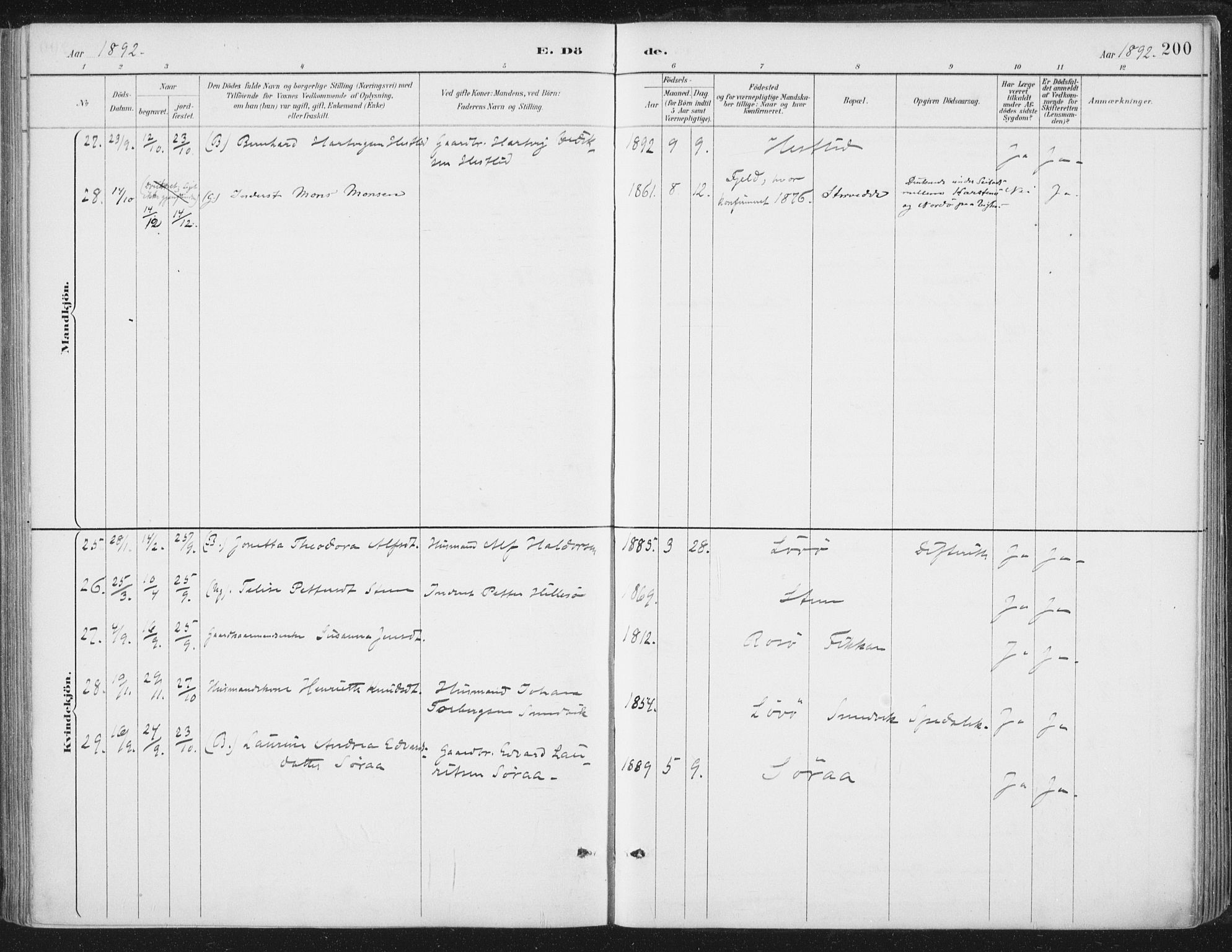 Ministerialprotokoller, klokkerbøker og fødselsregistre - Nord-Trøndelag, AV/SAT-A-1458/784/L0673: Parish register (official) no. 784A08, 1888-1899, p. 200