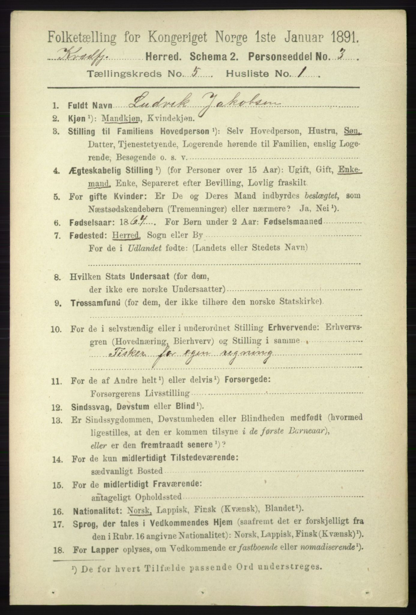 RA, 1891 census for 1911 Kvæfjord, 1891, p. 2872