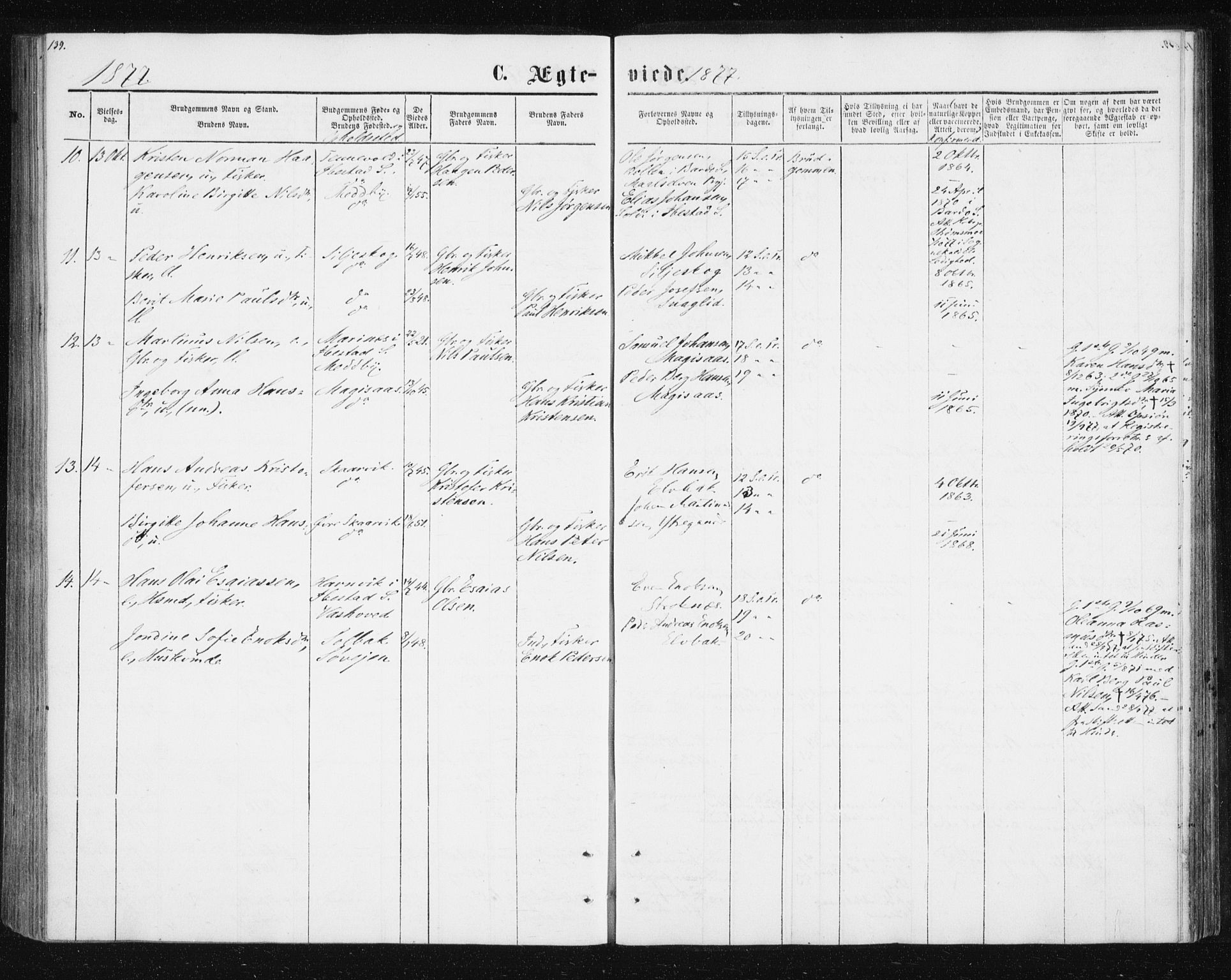 Ibestad sokneprestembete, AV/SATØ-S-0077/H/Ha/Hab/L0013klokker: Parish register (copy) no. 13, 1865-1879, p. 139