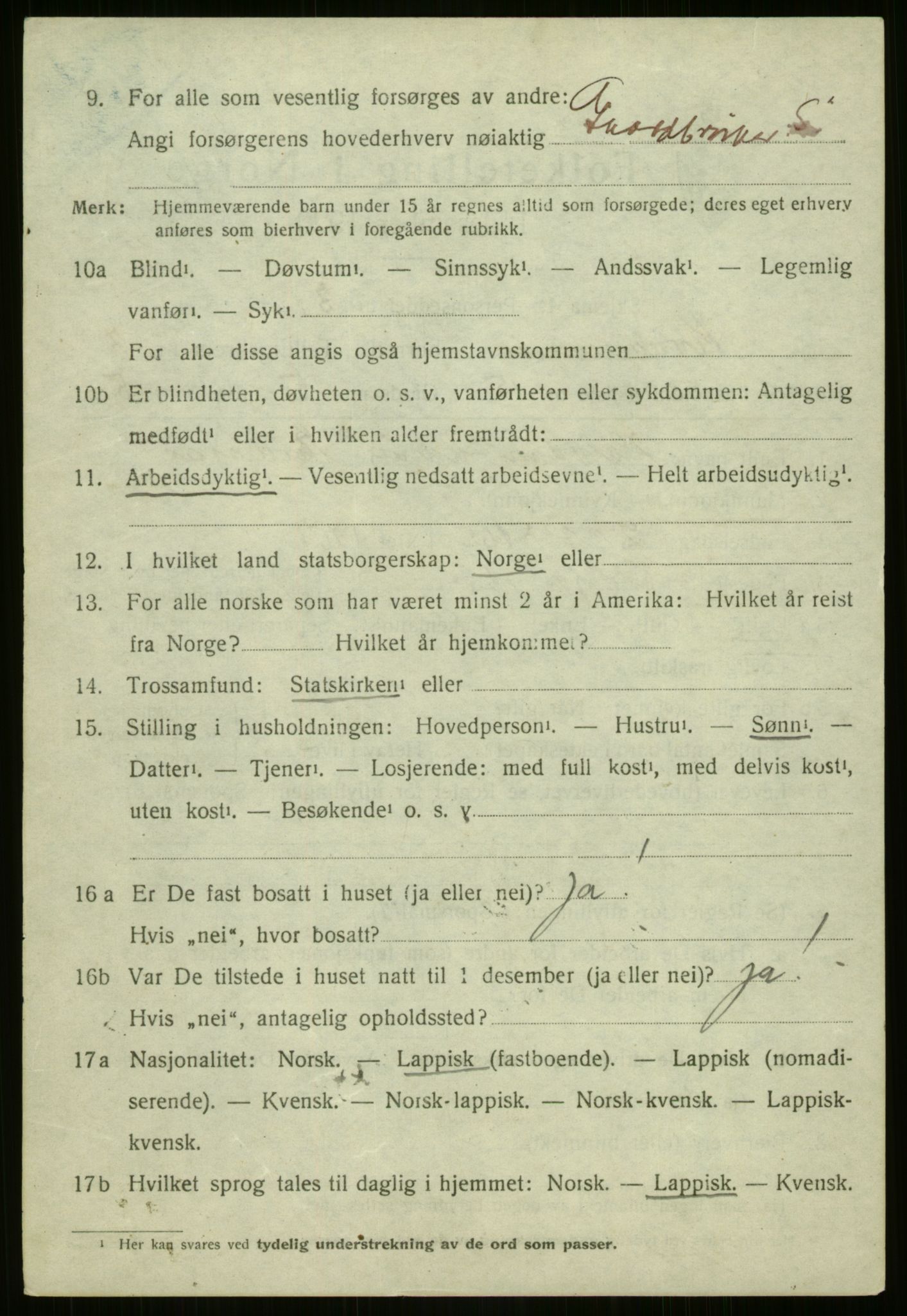 SATØ, 1920 census for Kvænangen, 1920, p. 1927