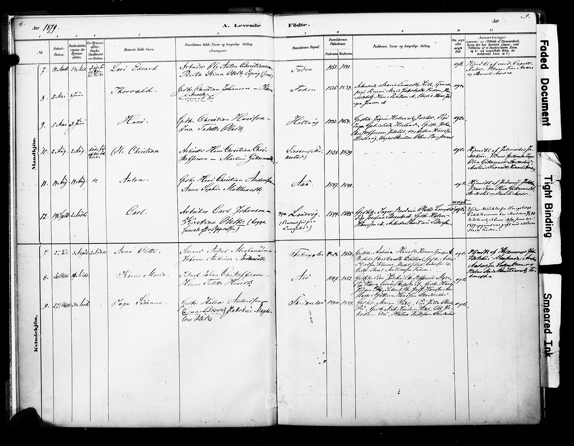 Ramnes kirkebøker, AV/SAKO-A-314/F/Fb/L0001: Parish register (official) no. II 1, 1878-1894, p. 8-9