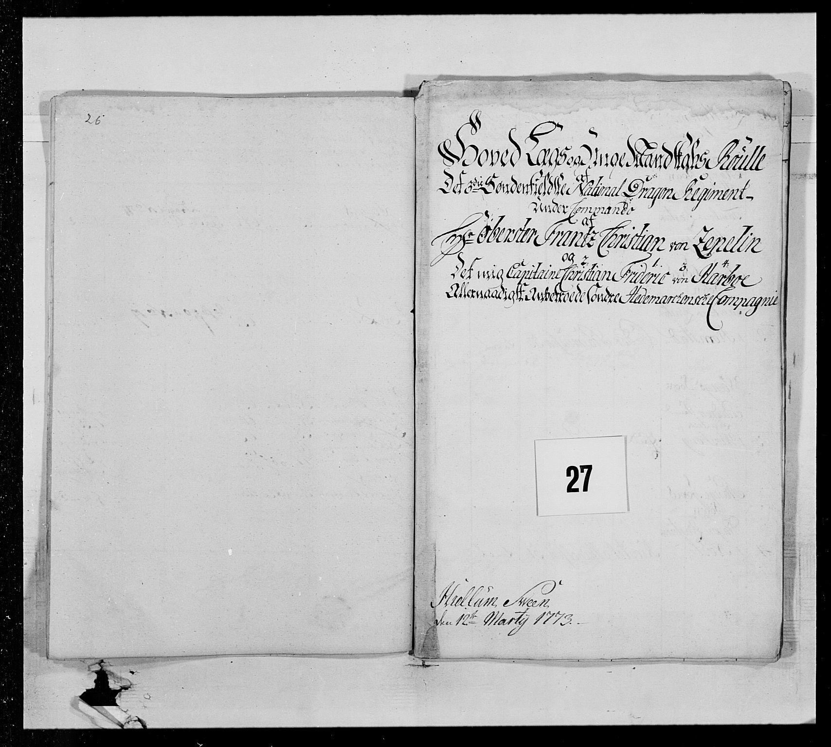 Generalitets- og kommissariatskollegiet, Det kongelige norske kommissariatskollegium, AV/RA-EA-5420/E/Eh/L0013: 3. Sønnafjelske dragonregiment, 1771-1773, p. 654