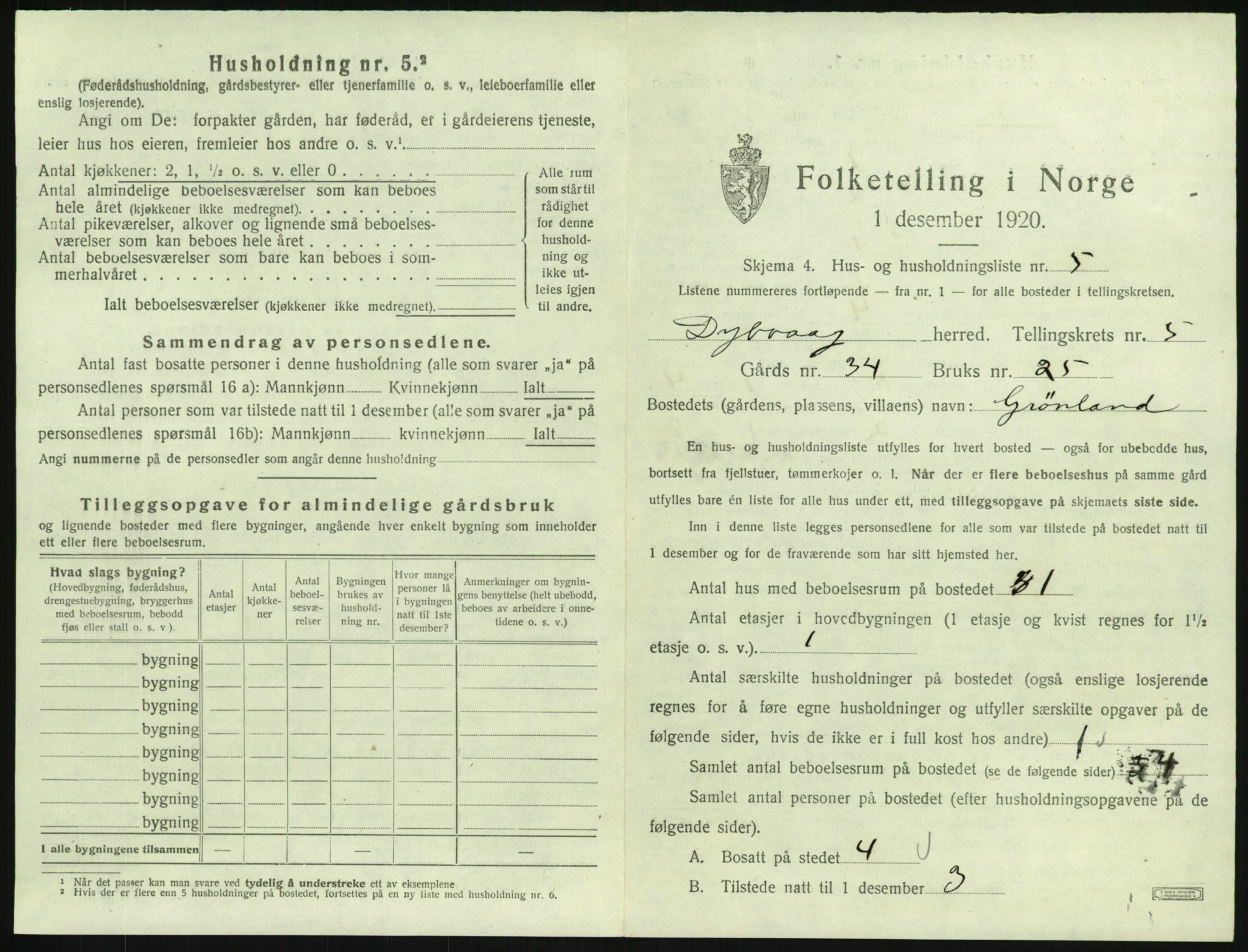 SAK, 1920 census for Dypvåg, 1920, p. 781