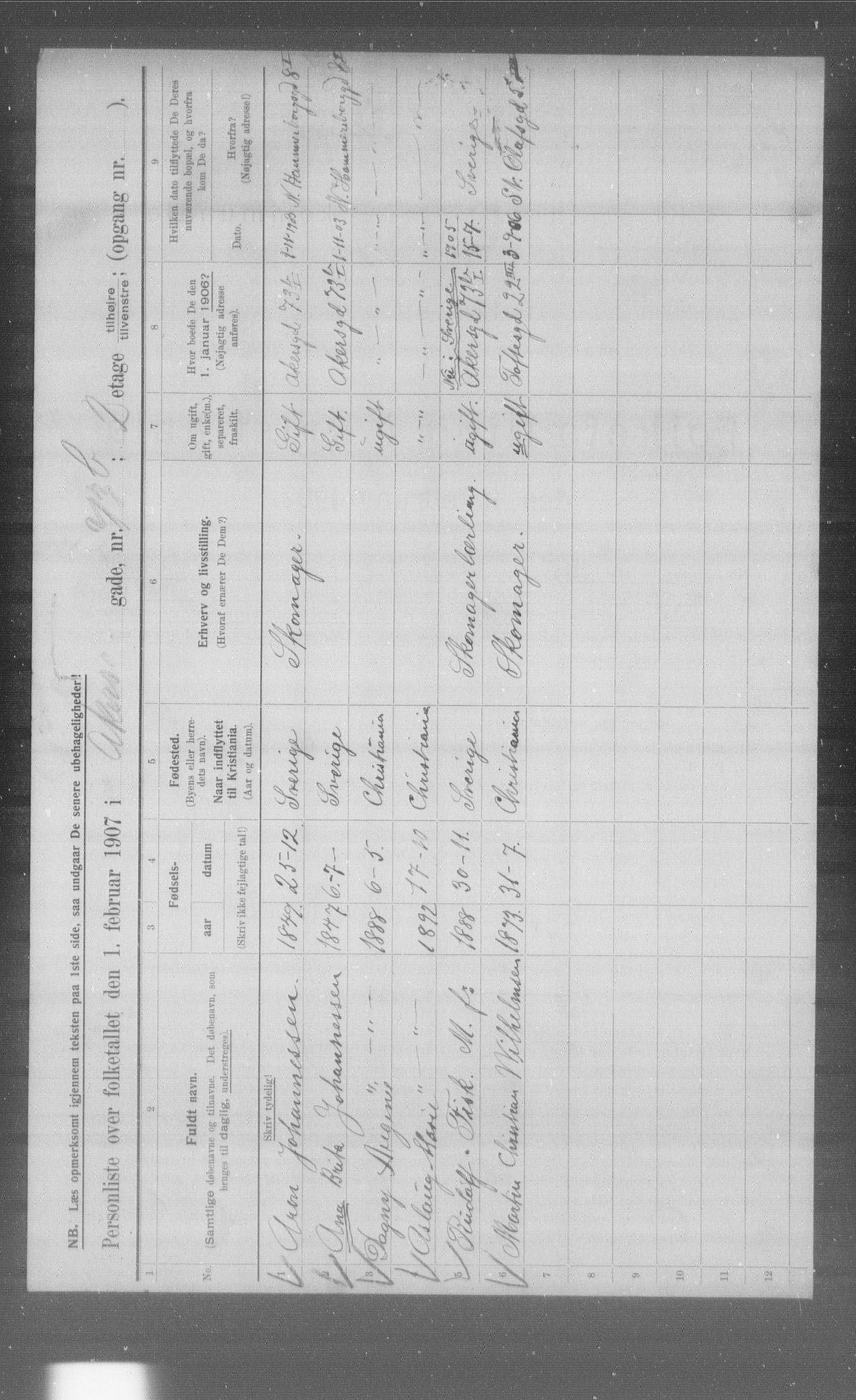 OBA, Municipal Census 1907 for Kristiania, 1907, p. 464