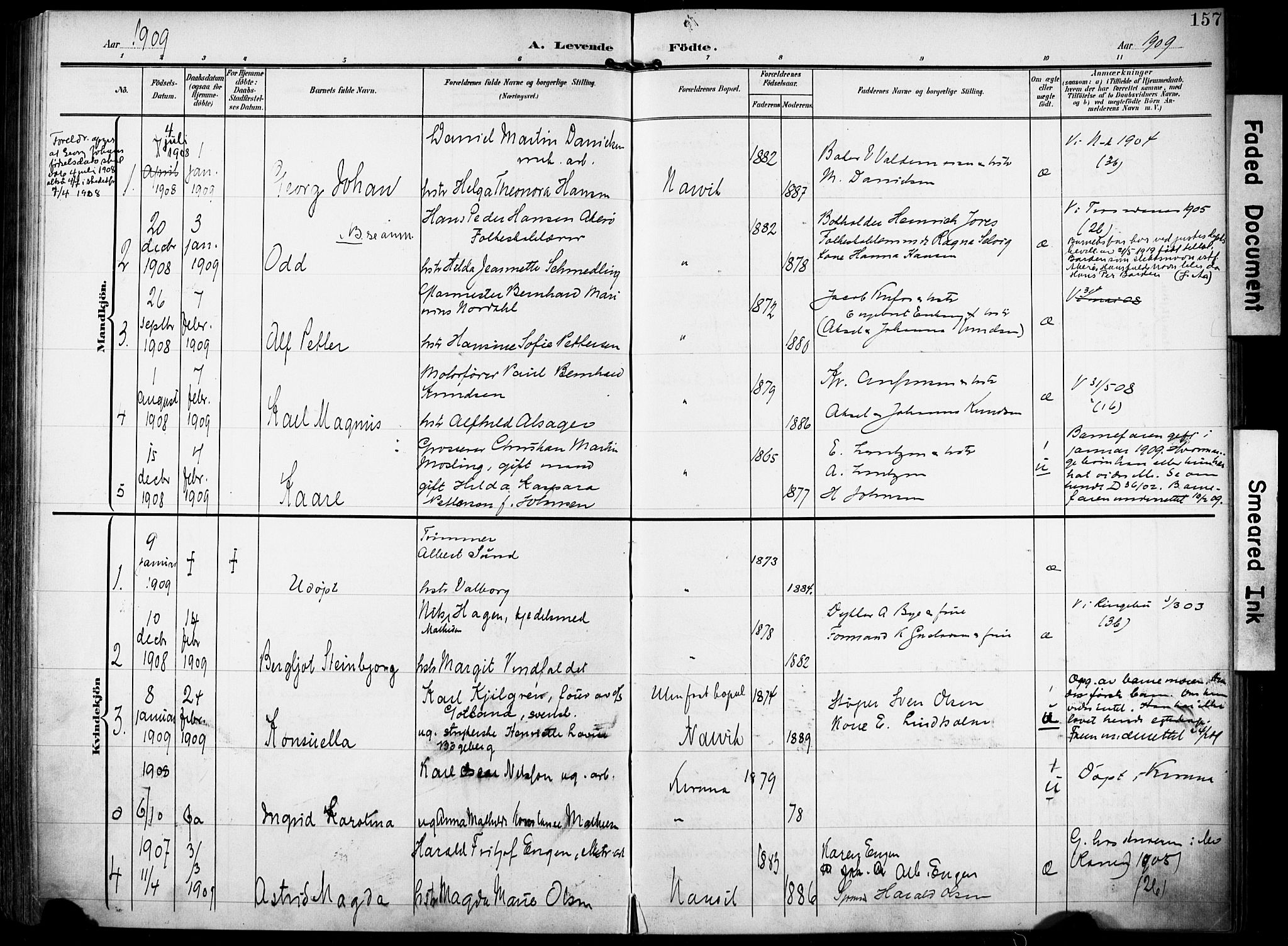 Ministerialprotokoller, klokkerbøker og fødselsregistre - Nordland, AV/SAT-A-1459/871/L0994: Parish register (official) no. 871A10, 1902-1910, p. 157