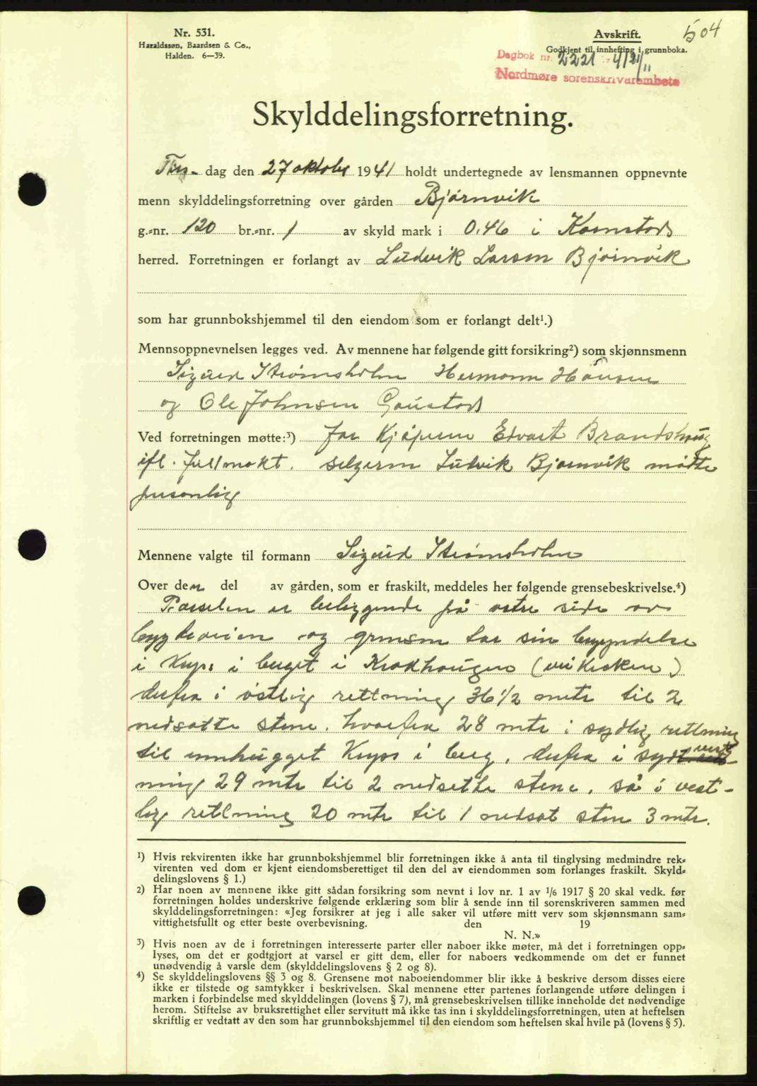 Nordmøre sorenskriveri, AV/SAT-A-4132/1/2/2Ca: Mortgage book no. A91, 1941-1942, Diary no: : 2221/1941