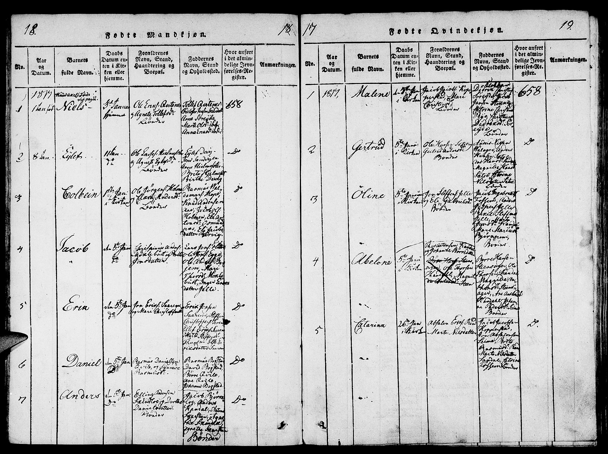 Gloppen sokneprestembete, AV/SAB-A-80101/H/Haa/Haaa/L0006: Parish register (official) no. A 6, 1816-1826, p. 18-19