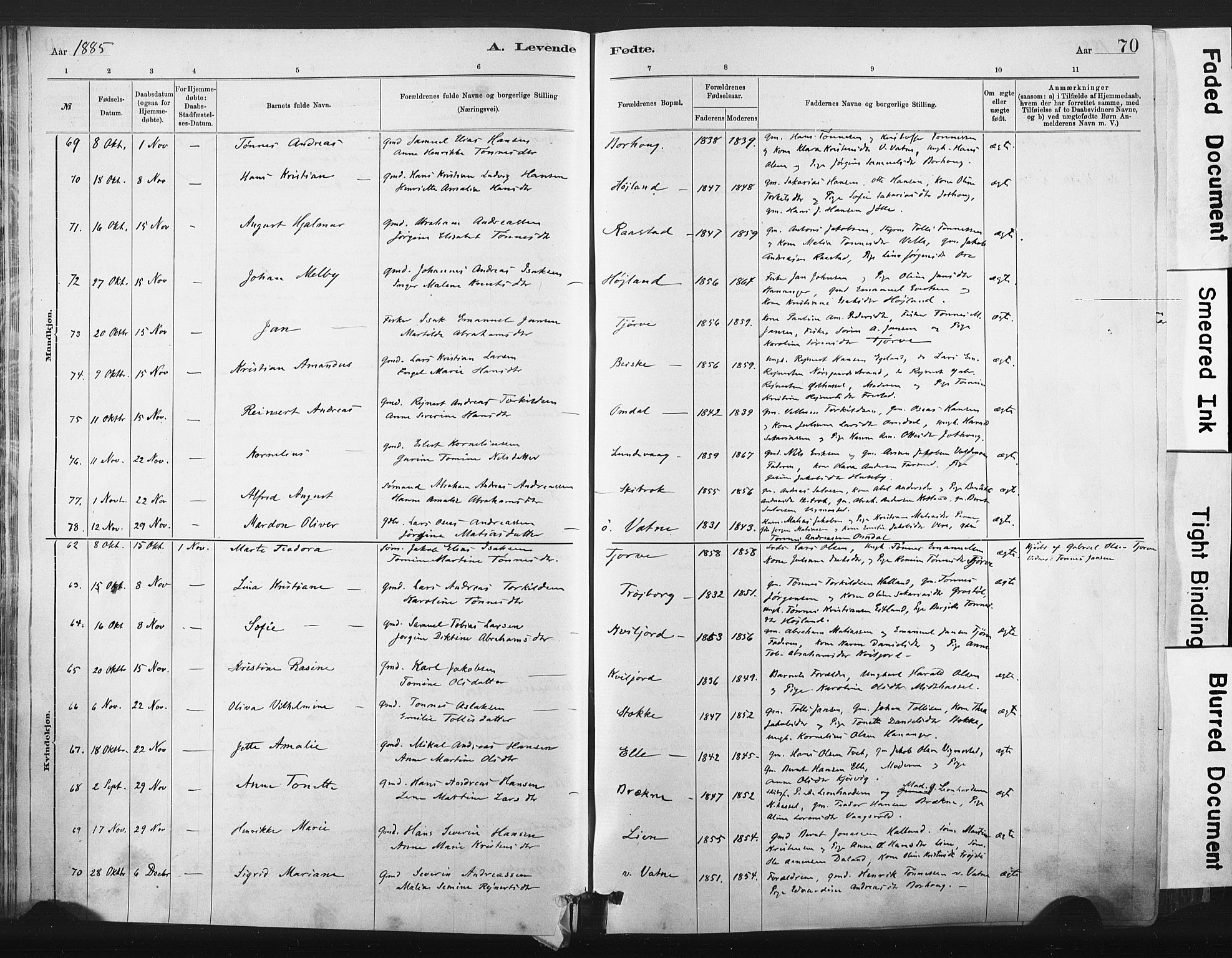 Lista sokneprestkontor, AV/SAK-1111-0027/F/Fa/L0012: Parish register (official) no. A 12, 1879-1903, p. 70