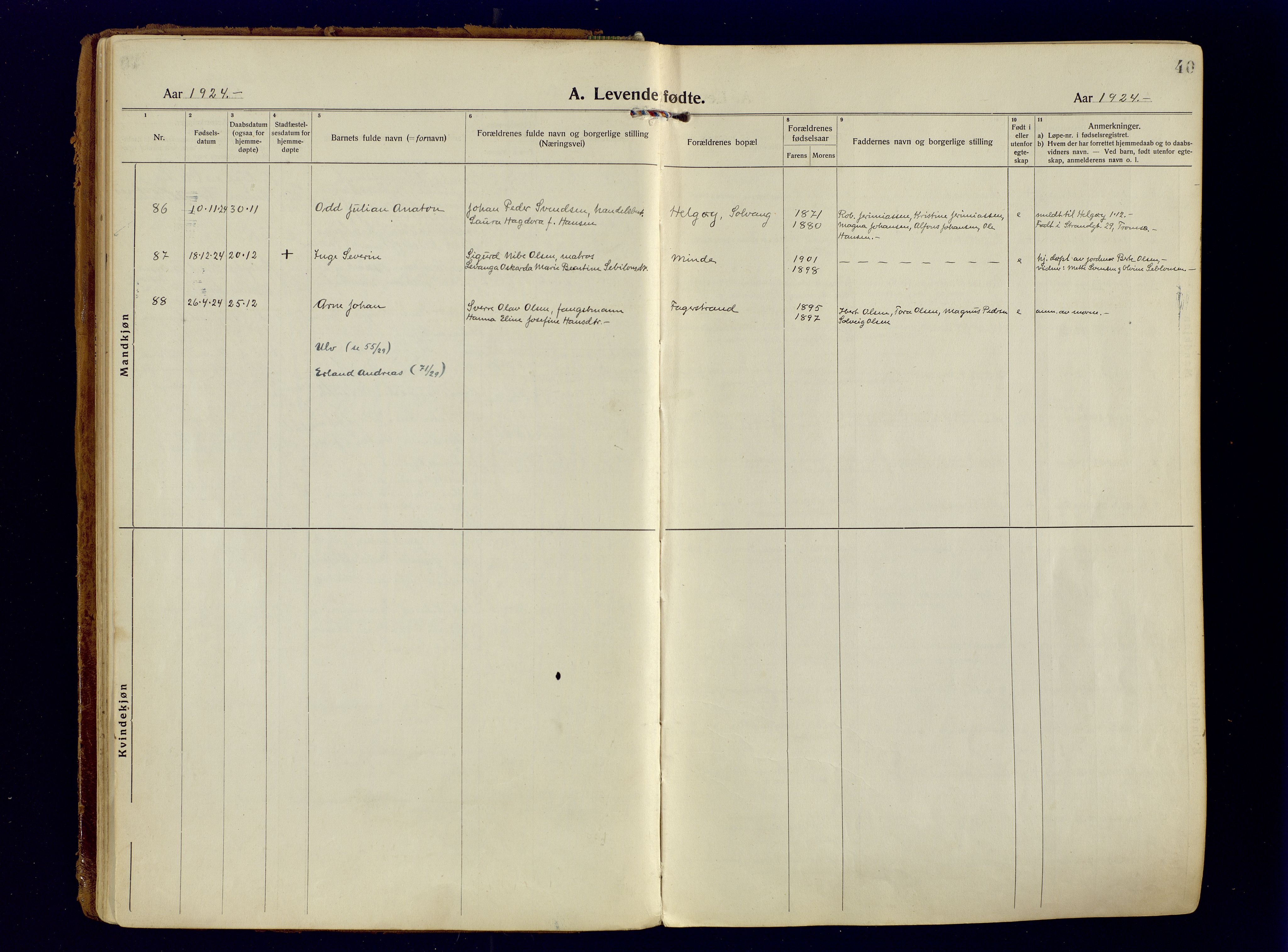 Tromsøysund sokneprestkontor, AV/SATØ-S-1304/G/Ga/L0009kirke: Parish register (official) no. 9, 1922-1934, p. 40