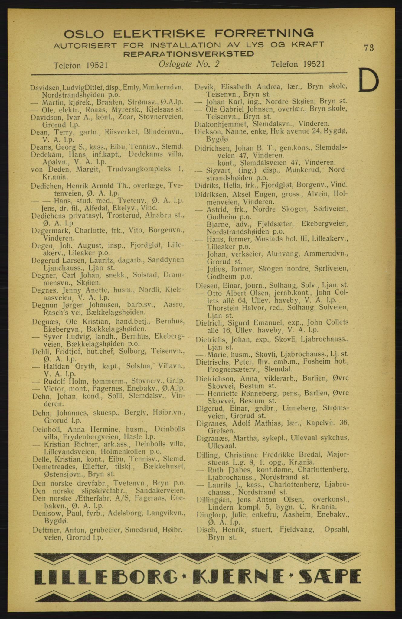 Aker adressebok/adressekalender, PUBL/001/A/002: Akers adressekalender, 1922, p. 73