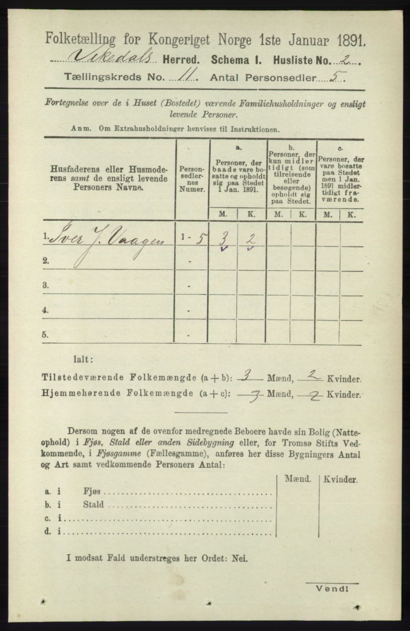 RA, 1891 census for 1157 Vikedal, 1891, p. 2843