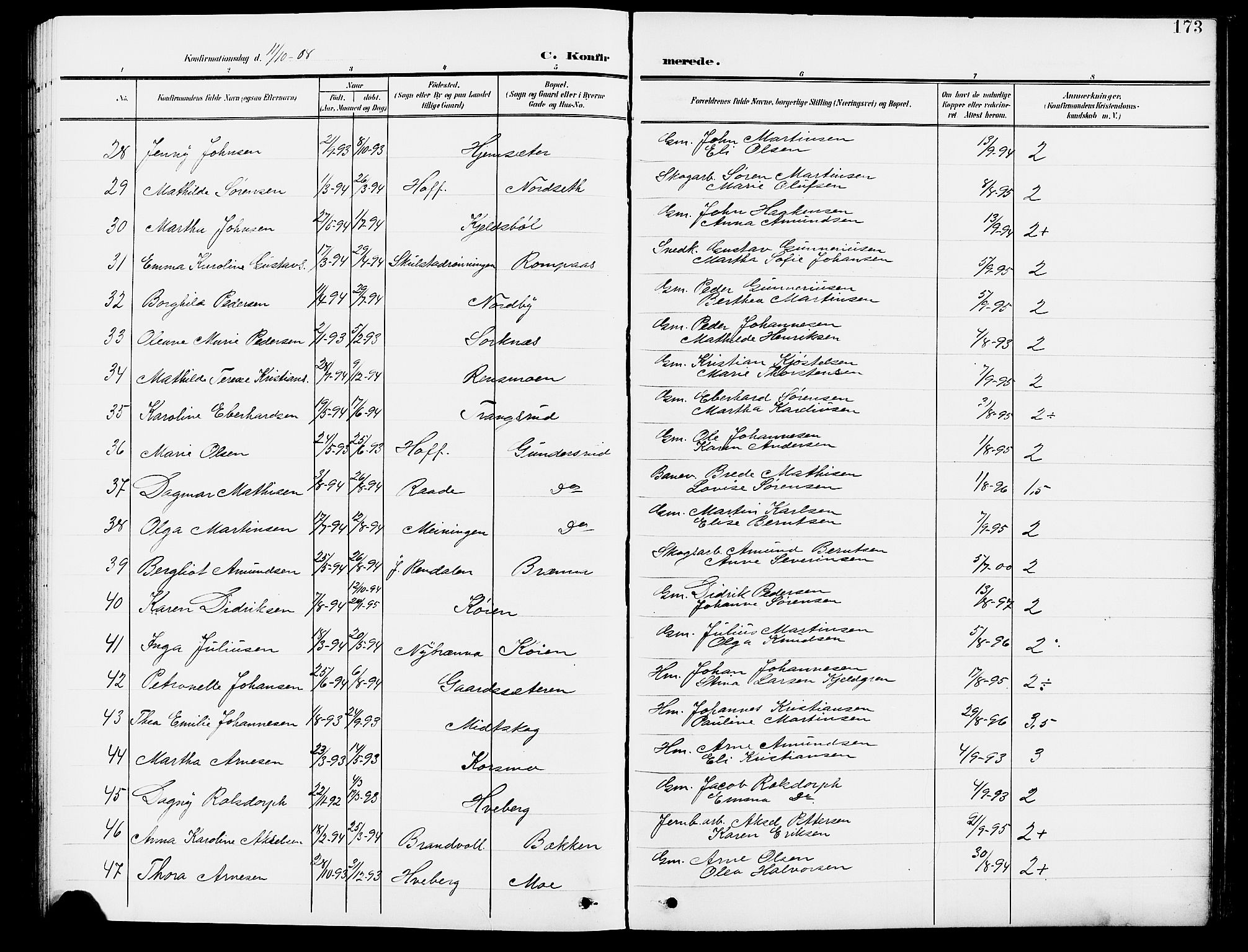 Grue prestekontor, AV/SAH-PREST-036/H/Ha/Hab/L0005: Parish register (copy) no. 5, 1900-1909, p. 173