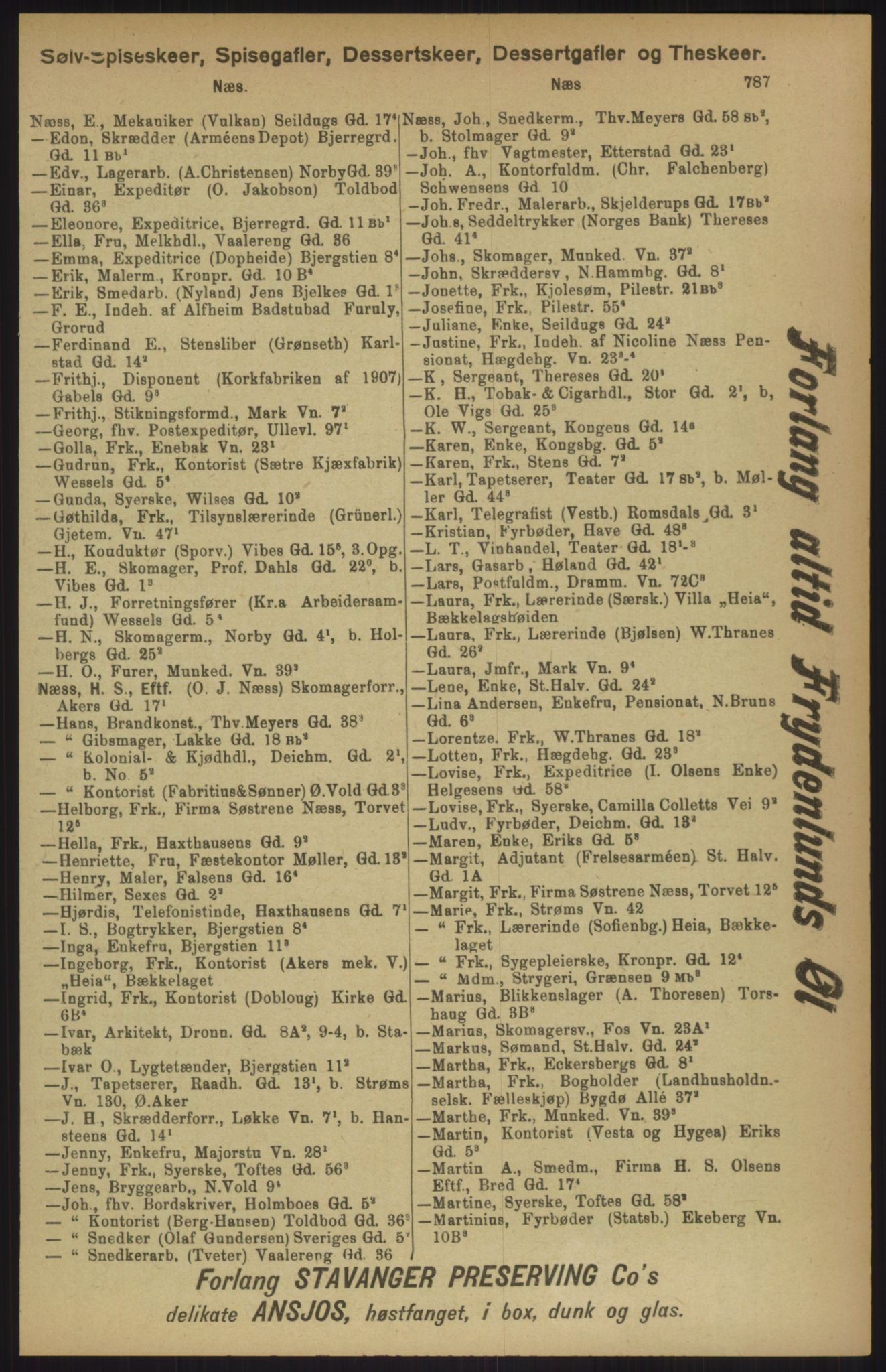 Kristiania/Oslo adressebok, PUBL/-, 1911, p. 787