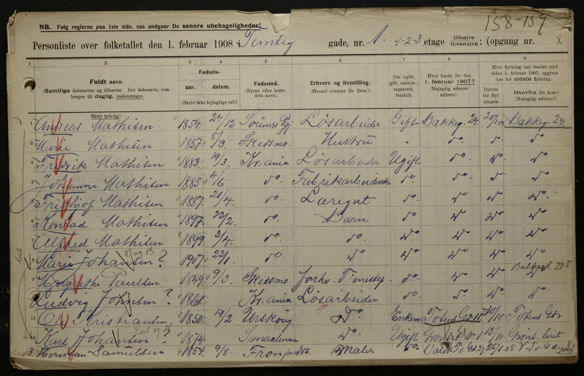 OBA, Municipal Census 1908 for Kristiania, 1908, p. 101998