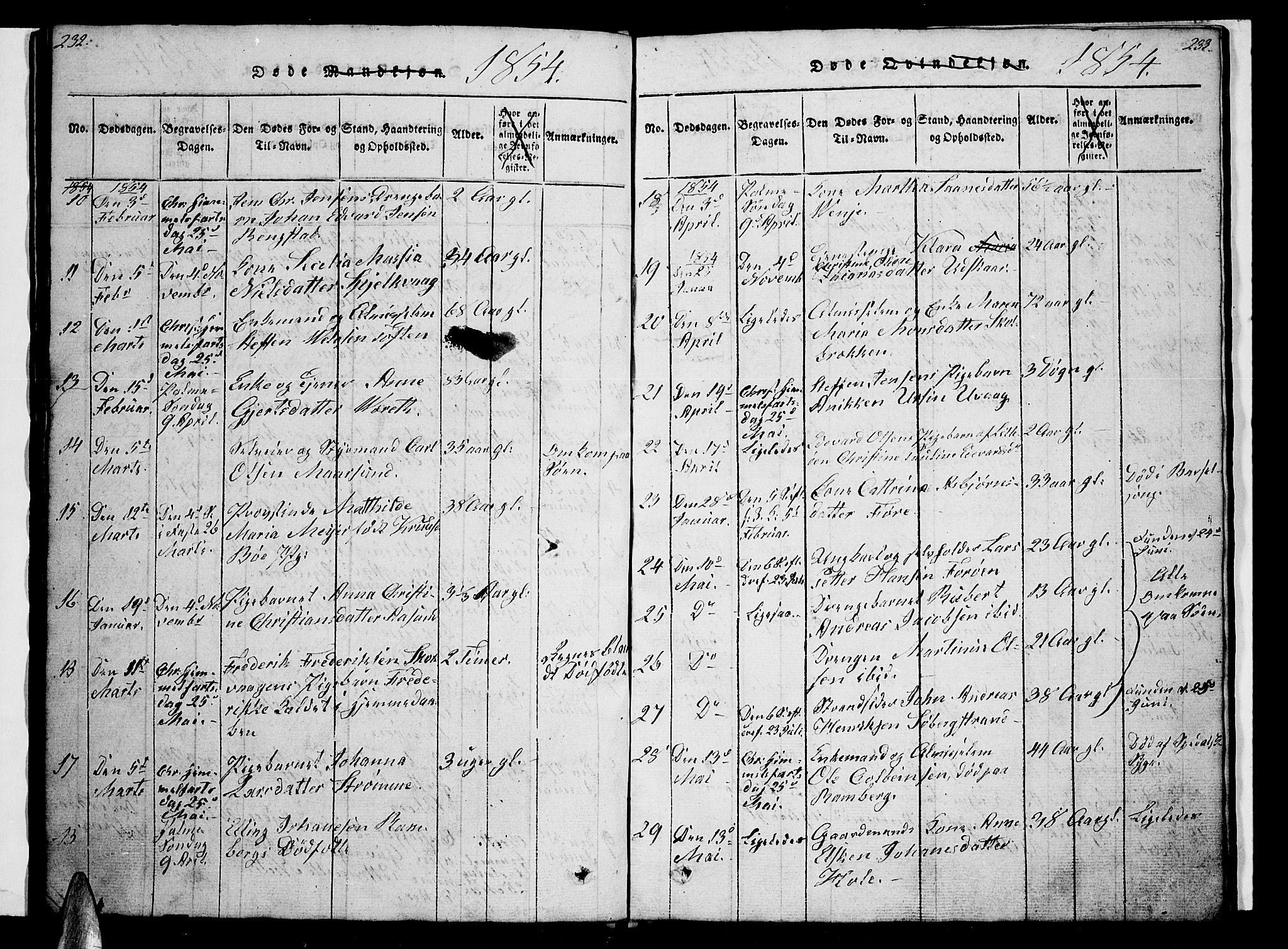 Ministerialprotokoller, klokkerbøker og fødselsregistre - Nordland, AV/SAT-A-1459/891/L1312: Parish register (copy) no. 891C01, 1820-1856, p. 232-233