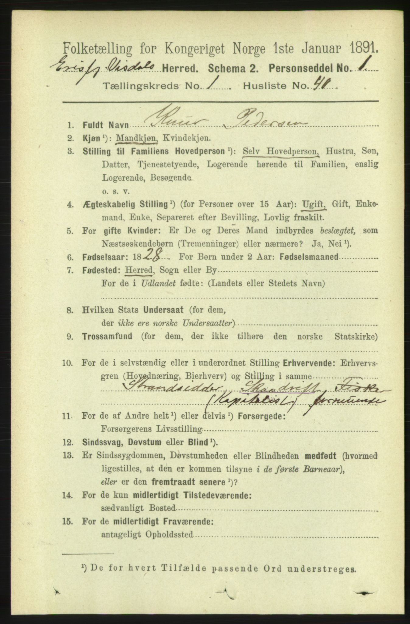 RA, 1891 census for 1542 Eresfjord og Vistdal, 1891, p. 304