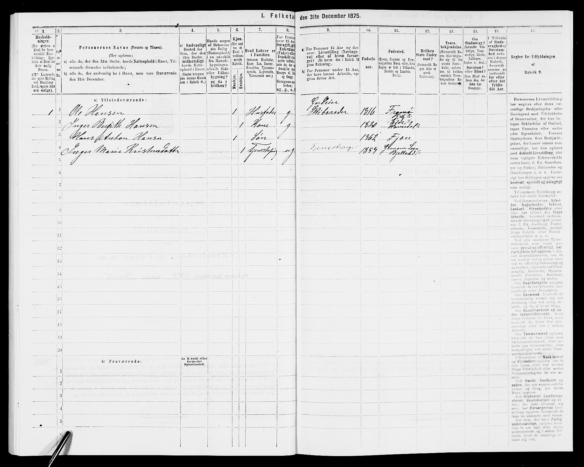 SAK, 1875 census for 0923L Fjære/Fjære, 1875, p. 1654