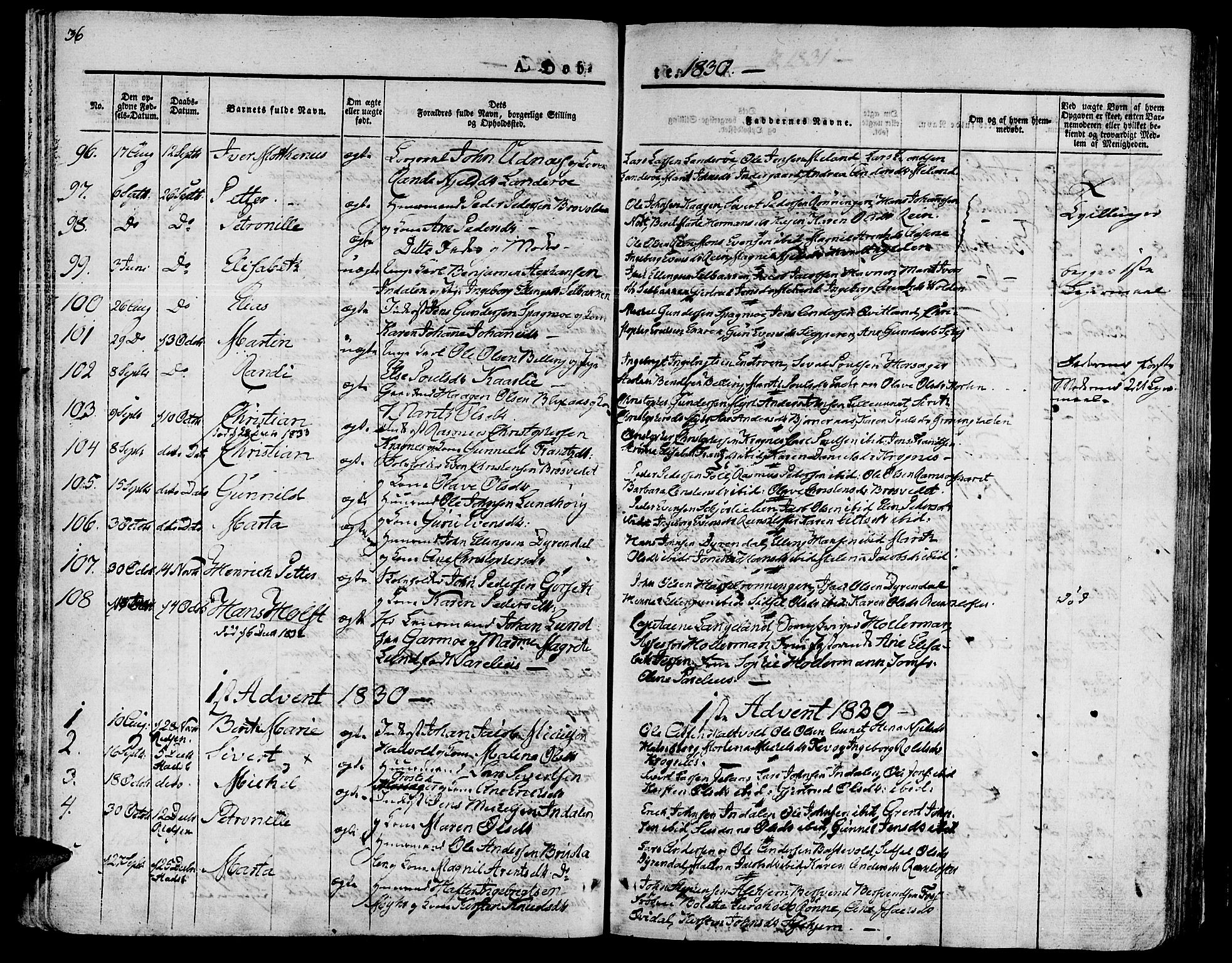 Ministerialprotokoller, klokkerbøker og fødselsregistre - Sør-Trøndelag, SAT/A-1456/646/L0609: Parish register (official) no. 646A07, 1826-1838, p. 36