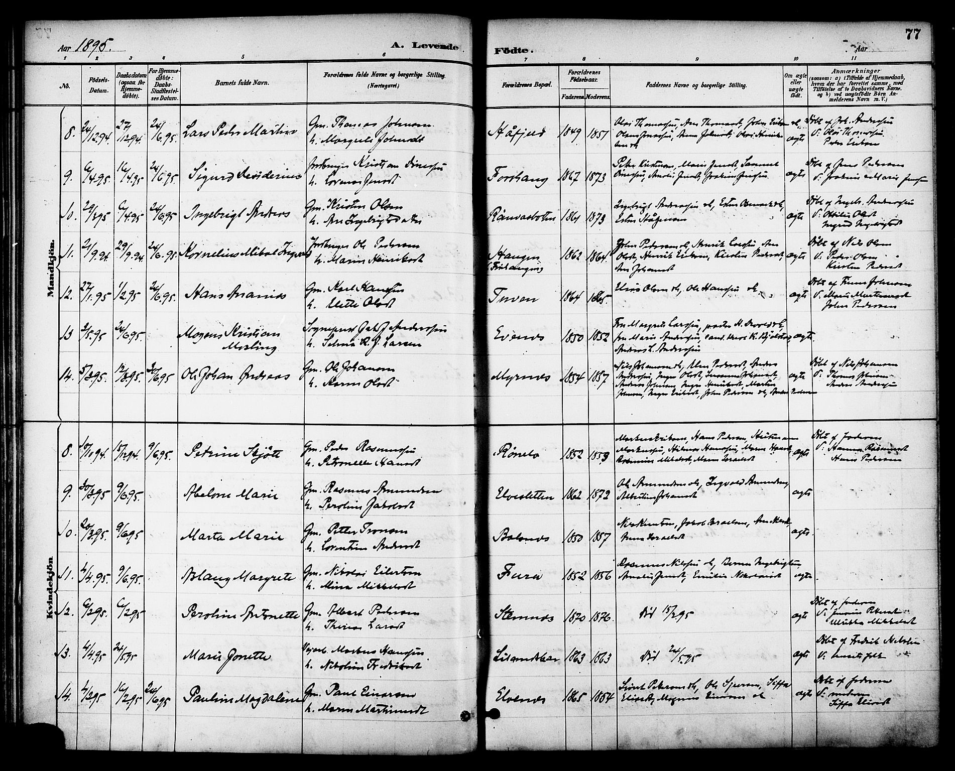 Ministerialprotokoller, klokkerbøker og fødselsregistre - Nordland, AV/SAT-A-1459/863/L0898: Parish register (official) no. 863A10, 1886-1897, p. 77