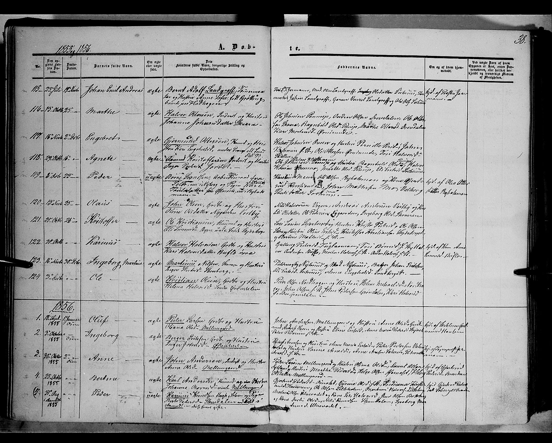 Trysil prestekontor, AV/SAH-PREST-046/H/Ha/Haa/L0005: Parish register (official) no. 5, 1851-1865, p. 38