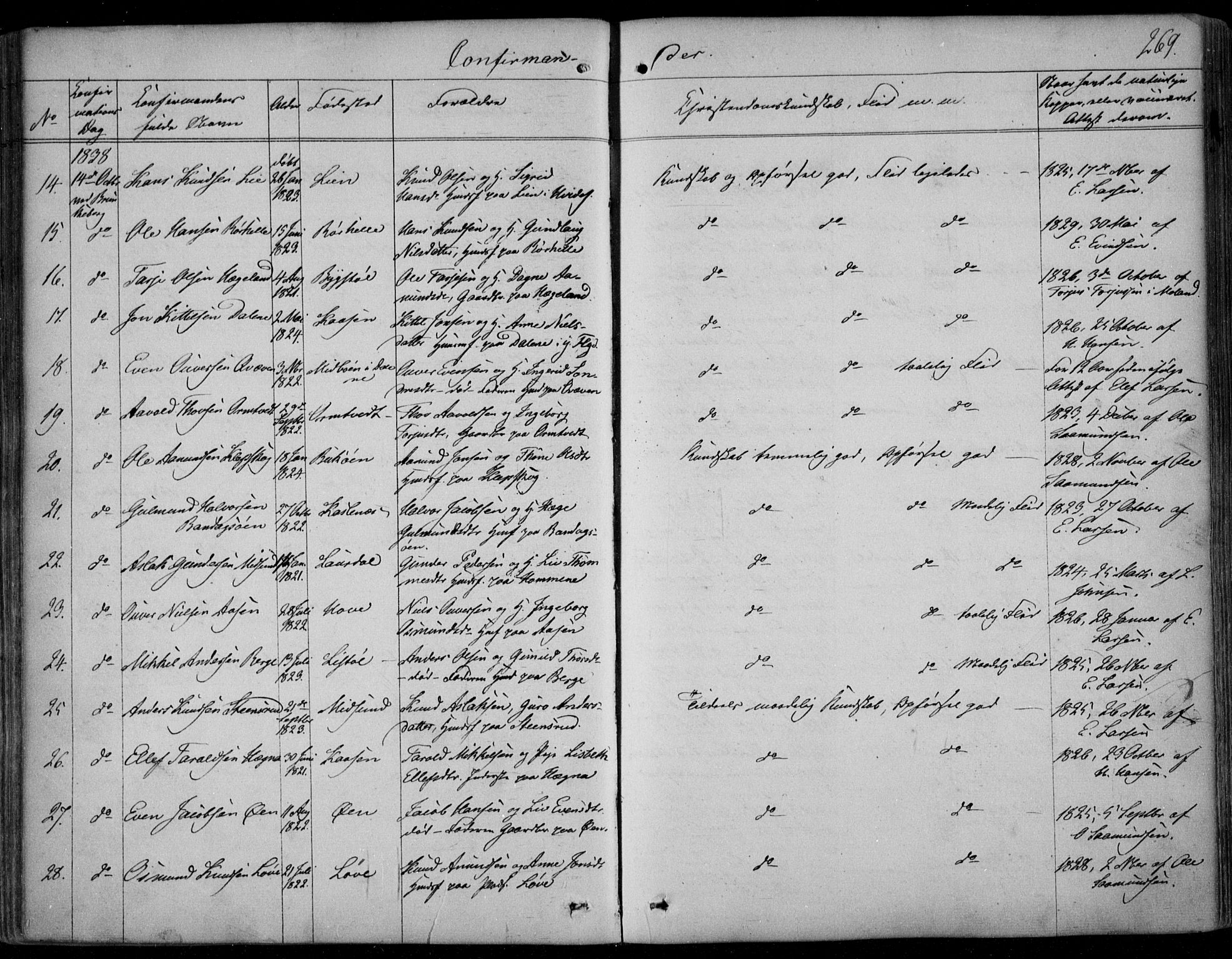 Kviteseid kirkebøker, SAKO/A-276/F/Fa/L0006: Parish register (official) no. I 6, 1836-1858, p. 269