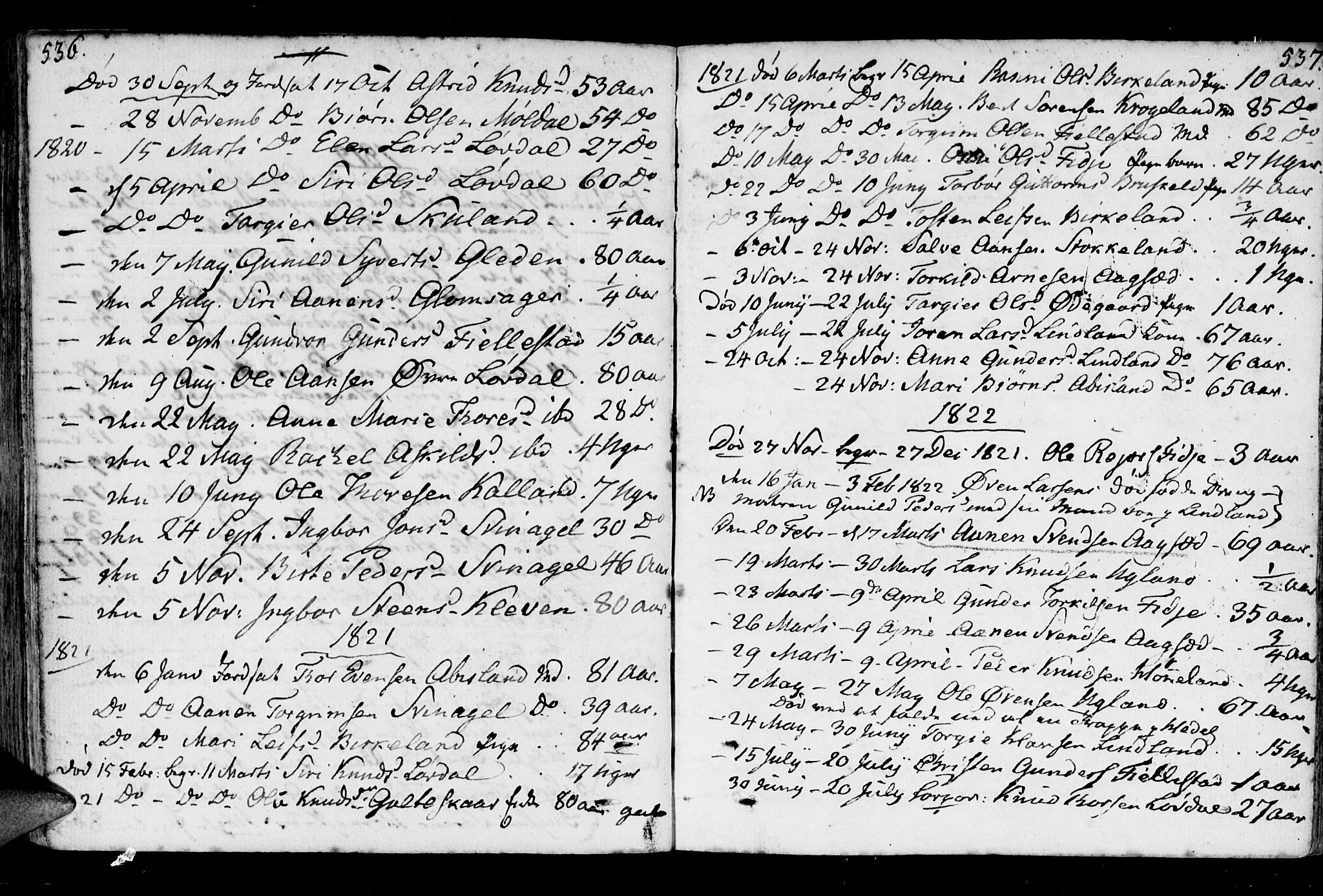 Holum sokneprestkontor, AV/SAK-1111-0022/F/Fa/Fab/L0004: Parish register (official) no. A 4, 1774-1847, p. 536-537