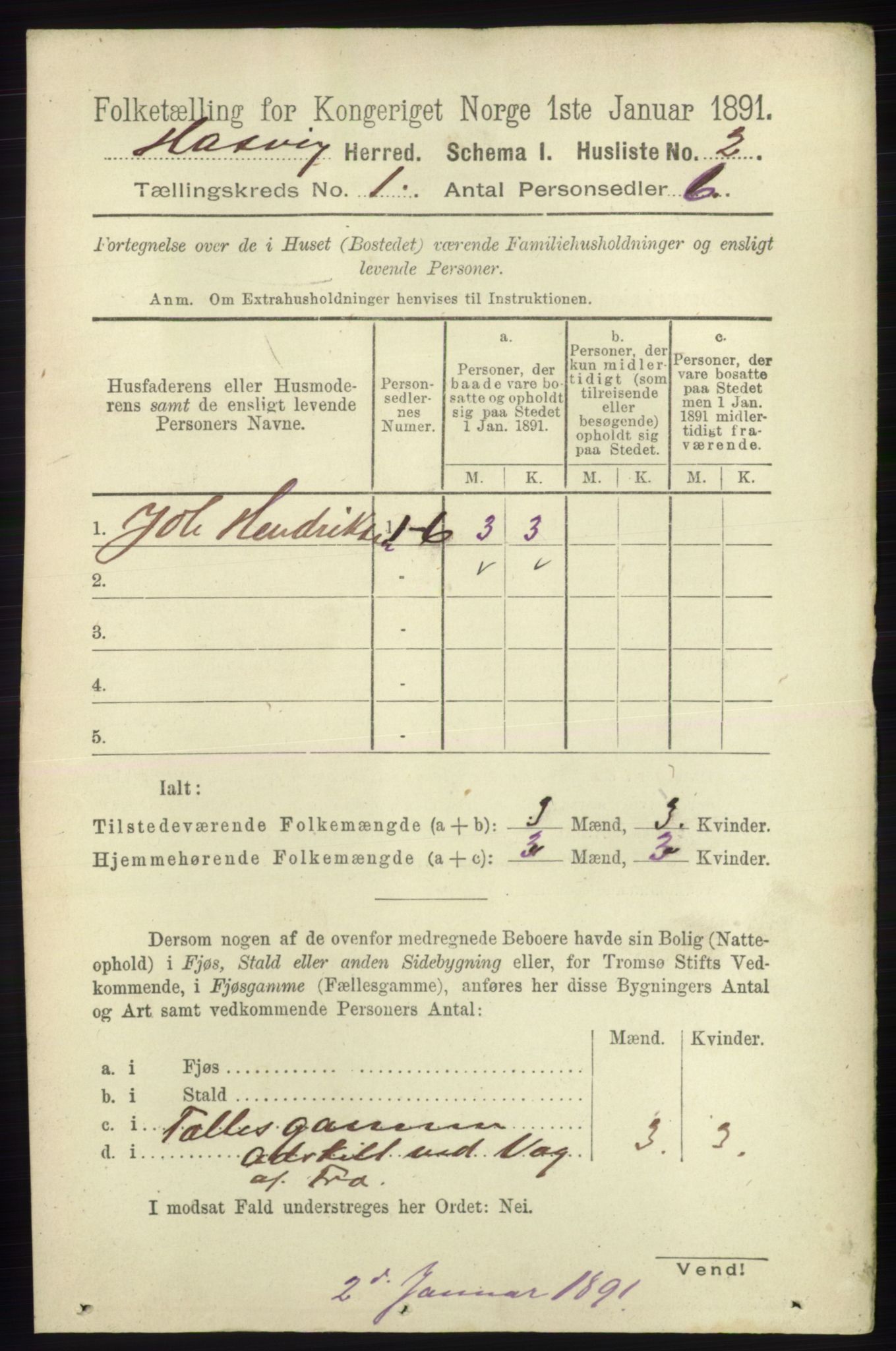 RA, 1891 census for 2015 Hasvik, 1891, p. 22