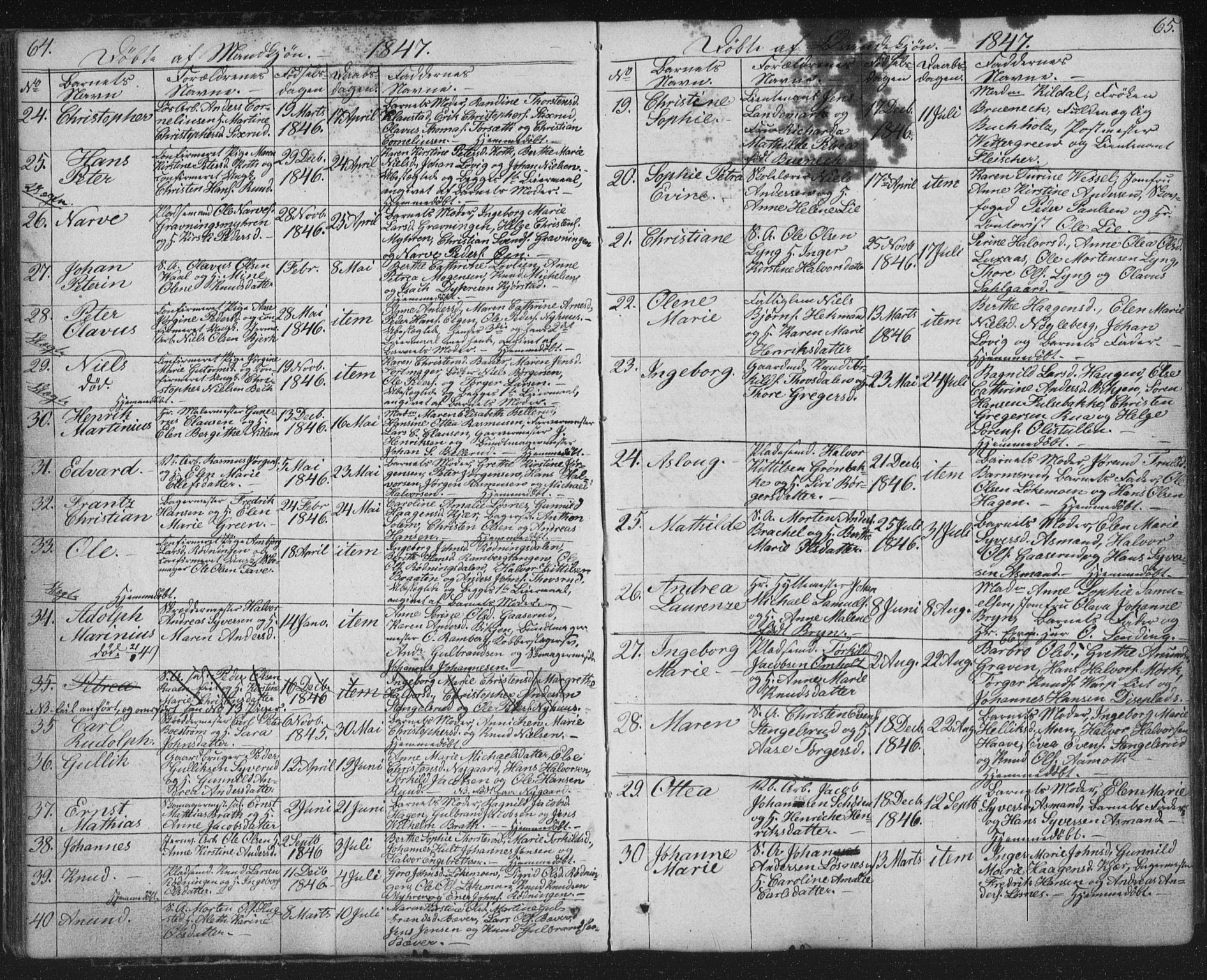 Kongsberg kirkebøker, SAKO/A-22/G/Ga/L0002: Parish register (copy) no. 2, 1839-1858, p. 64-65