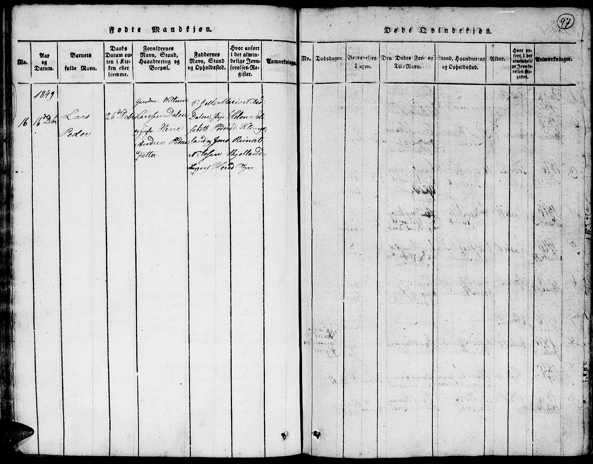Kvinesdal sokneprestkontor, AV/SAK-1111-0026/F/Fa/Faa/L0001: Parish register (official) no. A 1, 1815-1849, p. 97
