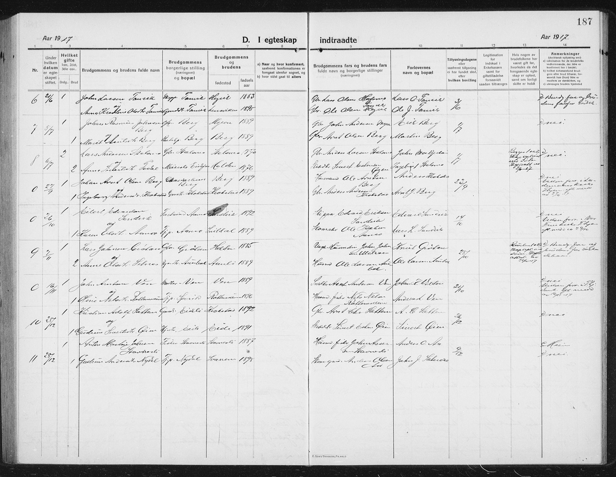 Ministerialprotokoller, klokkerbøker og fødselsregistre - Sør-Trøndelag, SAT/A-1456/630/L0506: Parish register (copy) no. 630C04, 1914-1933, p. 187