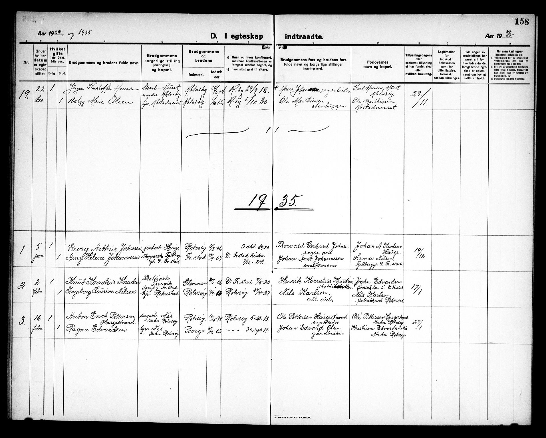 Rolvsøy prestekontor Kirkebøker, SAO/A-2004/G/Ga/L0002: Parish register (copy) no. 2, 1920-1935, p. 158