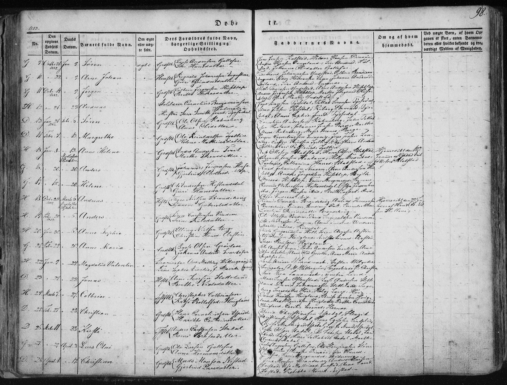 Fjaler sokneprestembete, SAB/A-79801/H/Haa/Haaa/L0006: Parish register (official) no. A 6, 1835-1884, p. 98