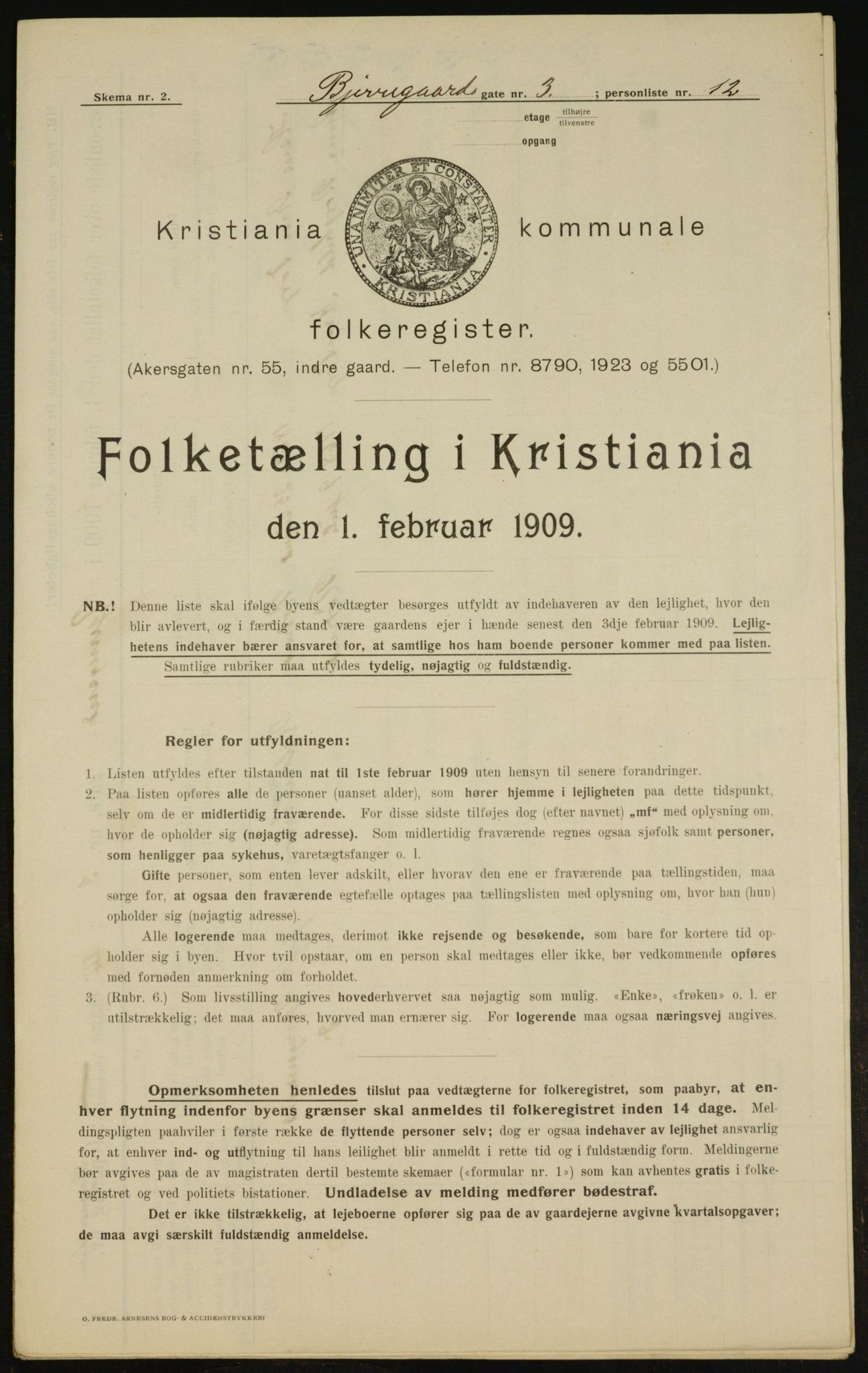 OBA, Municipal Census 1909 for Kristiania, 1909, p. 5152