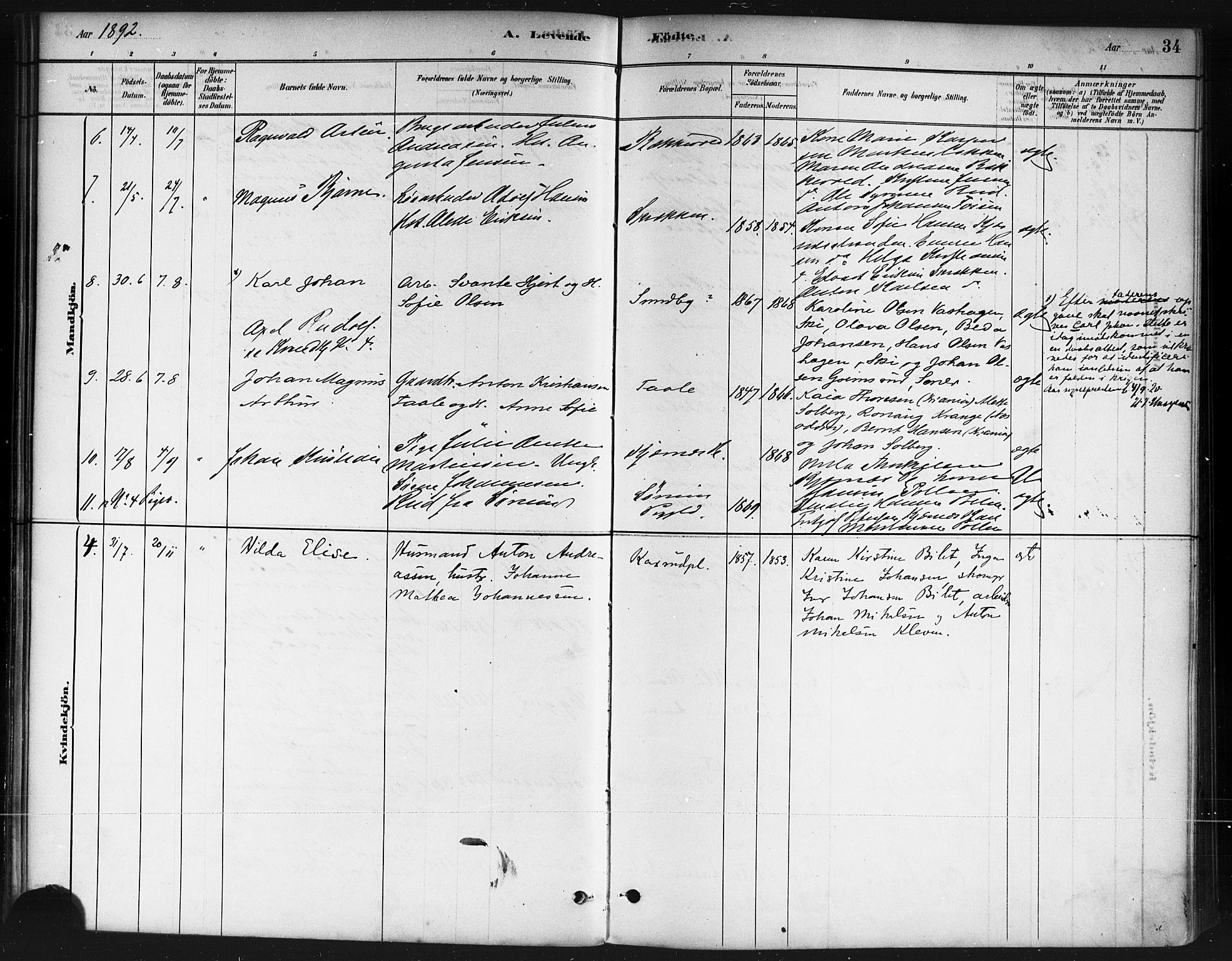 Ås prestekontor Kirkebøker, SAO/A-10894/F/Fb/L0001: Parish register (official) no. II 1, 1881-1895, p. 34