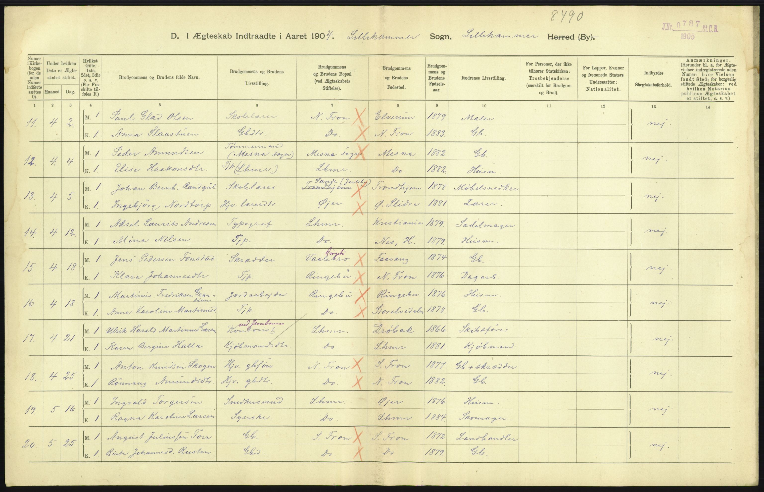 Statistisk sentralbyrå, Sosiodemografiske emner, Befolkning, AV/RA-S-2228/D/Df/Dfa/Dfab/L0006: Kristians amt: Fødte, gifte, døde, 1904, p. 839
