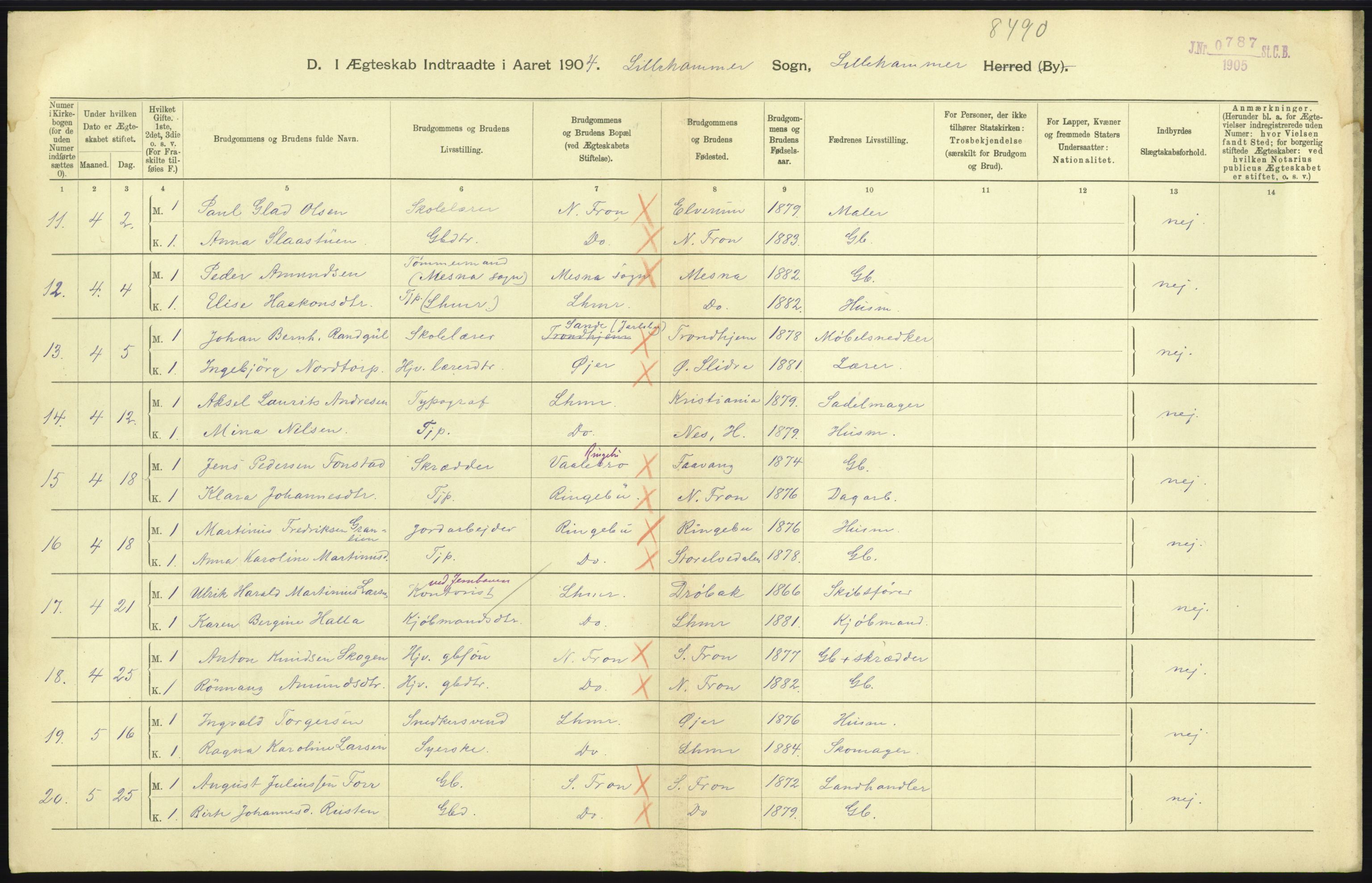 Statistisk sentralbyrå, Sosiodemografiske emner, Befolkning, AV/RA-S-2228/D/Df/Dfa/Dfab/L0006: Kristians amt: Fødte, gifte, døde, 1904, p. 839