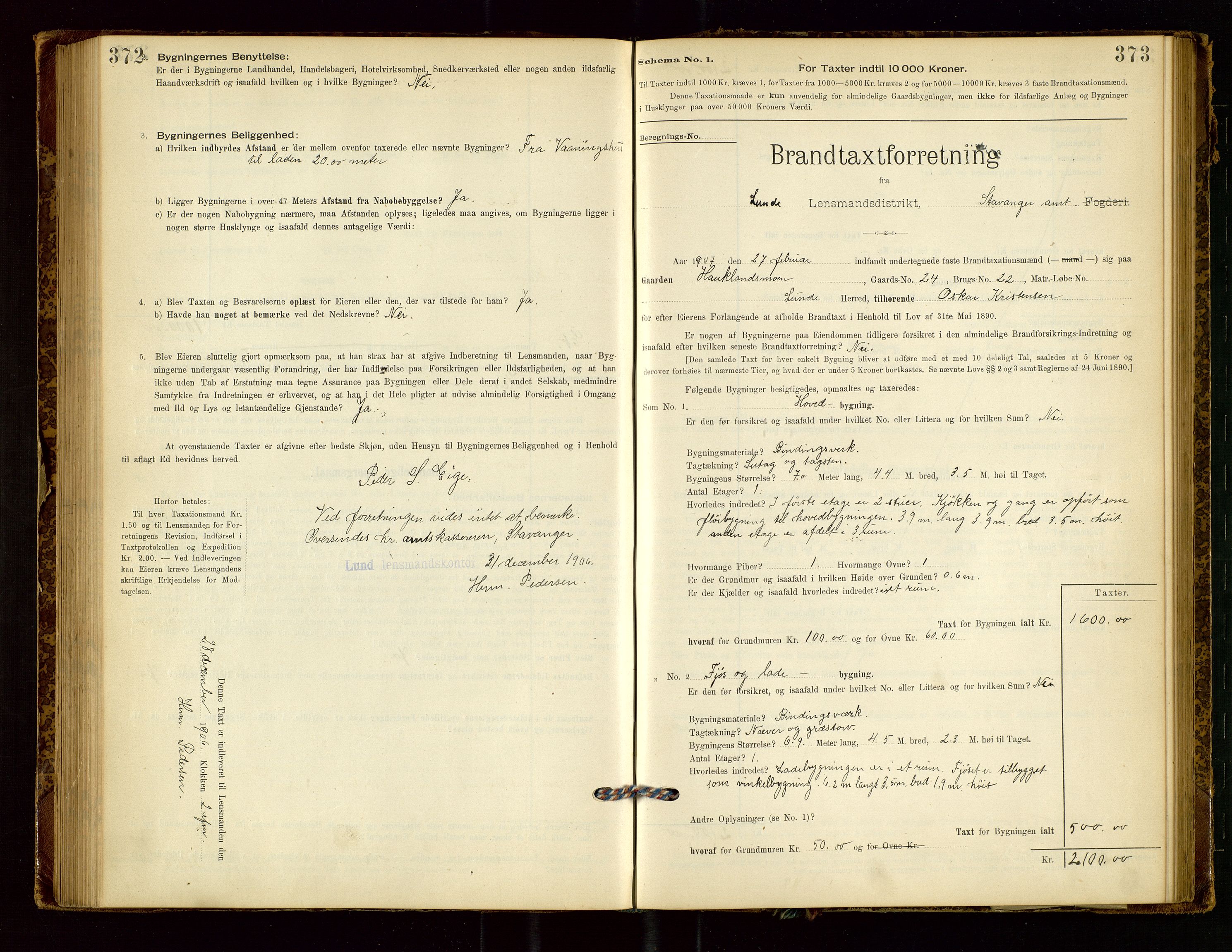 Lund lensmannskontor, SAST/A-100303/Gob/L0001: "Brandtakstprotokol", 1894-1907, p. 372-373