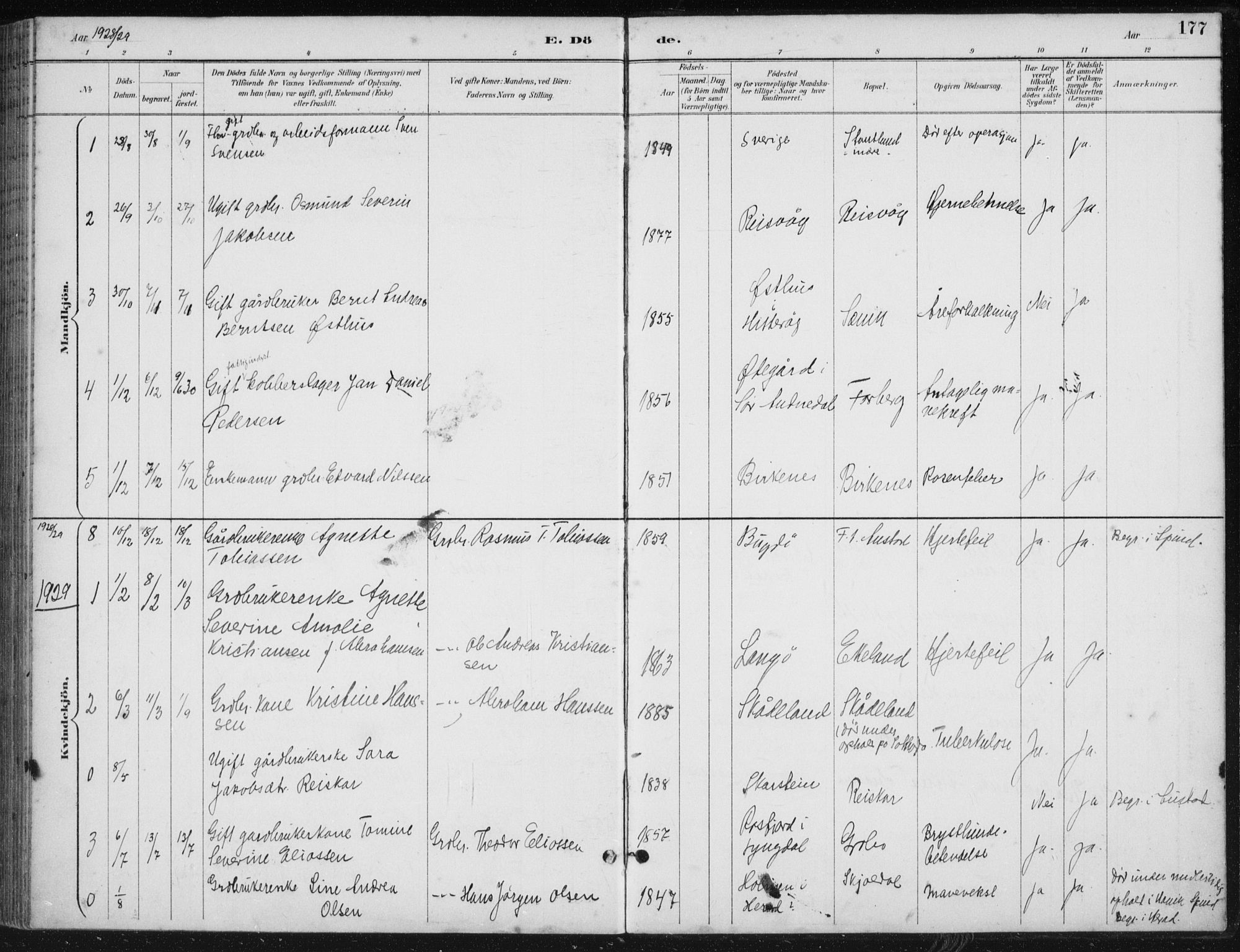 Herad sokneprestkontor, SAK/1111-0018/F/Fb/Fbb/L0004: Parish register (copy) no. B 4, 1890-1935, p. 177