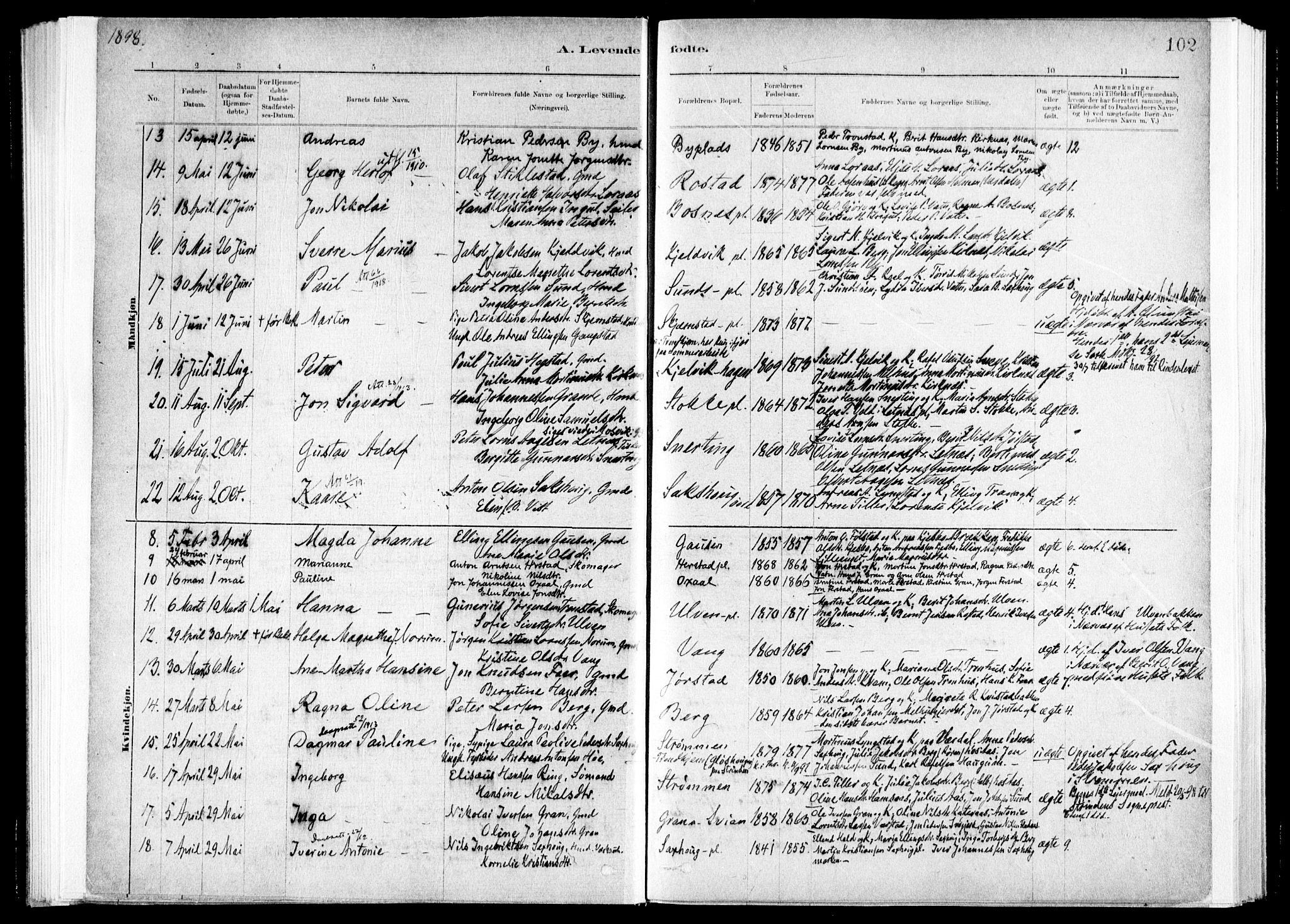 Ministerialprotokoller, klokkerbøker og fødselsregistre - Nord-Trøndelag, SAT/A-1458/730/L0285: Parish register (official) no. 730A10, 1879-1914, p. 102