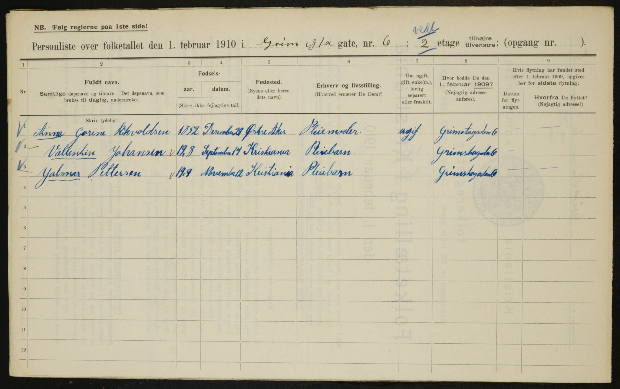 OBA, Municipal Census 1910 for Kristiania, 1910, p. 28457