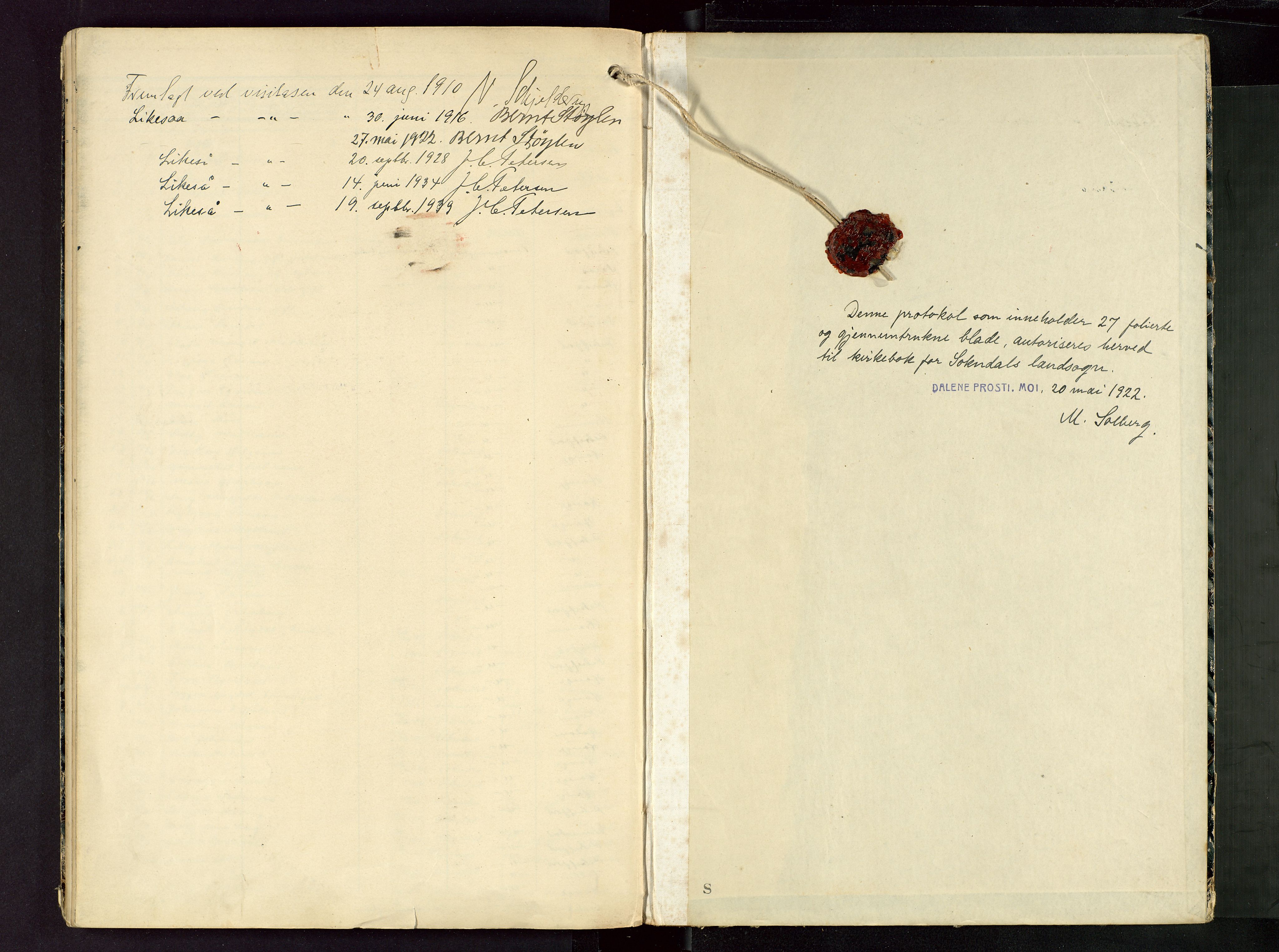 Sokndal sokneprestkontor, AV/SAST-A-101808: Parish register (official) no. A 13, 1905-1945
