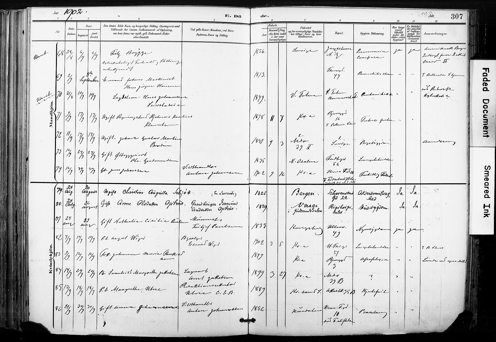 Gamle Aker prestekontor Kirkebøker, AV/SAO-A-10617a/F/L0013: Parish register (official) no. 13, 1901-1908, p. 307