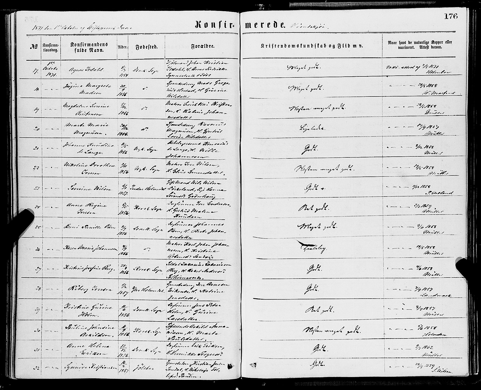 Domkirken sokneprestembete, SAB/A-74801/H/Haa/L0029: Parish register (official) no. C 4, 1864-1879, p. 176